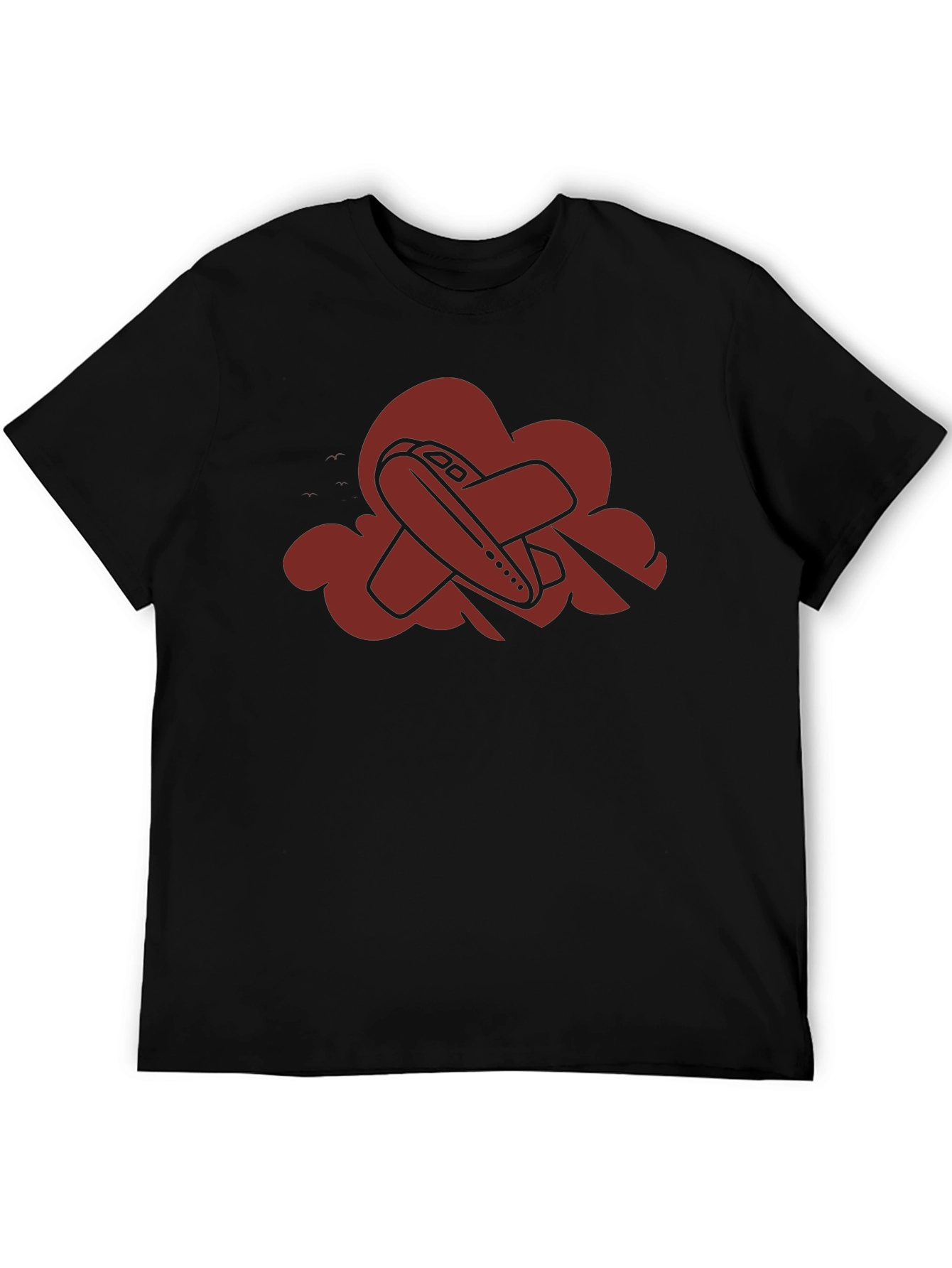 Airplane Cloud Graphic Tee - Black Casual T-Shirt