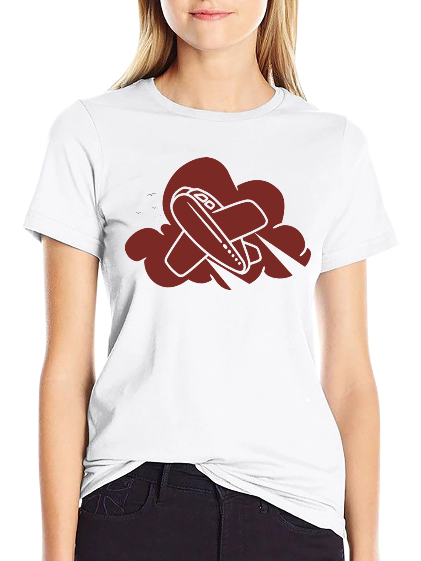 Airplane Cloud Graphic Tee - Black Casual T-Shirt