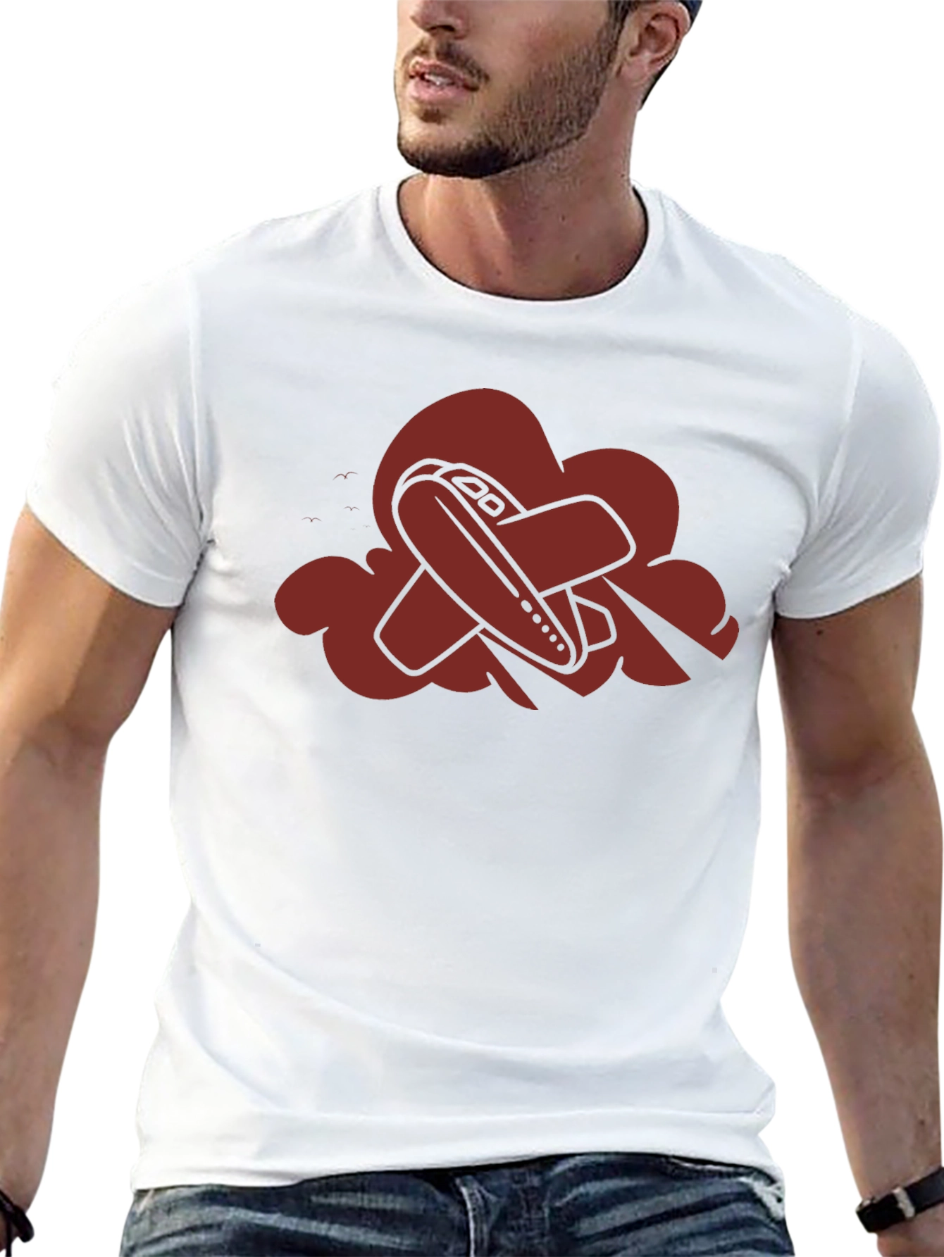 Airplane Cloud Graphic Tee - Black Casual T-Shirt
