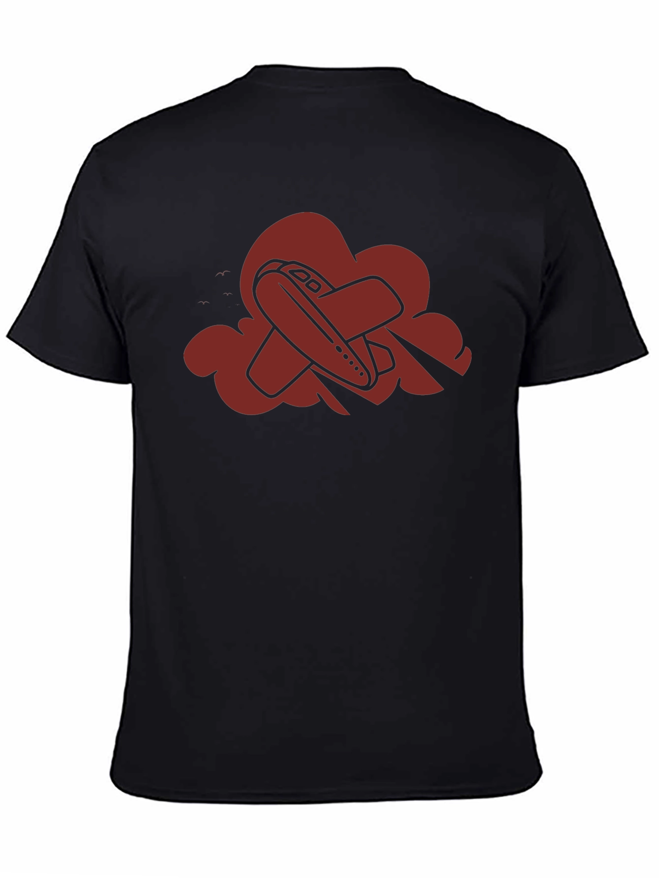 Airplane Cloud Graphic Tee - Black Casual T-Shirt
