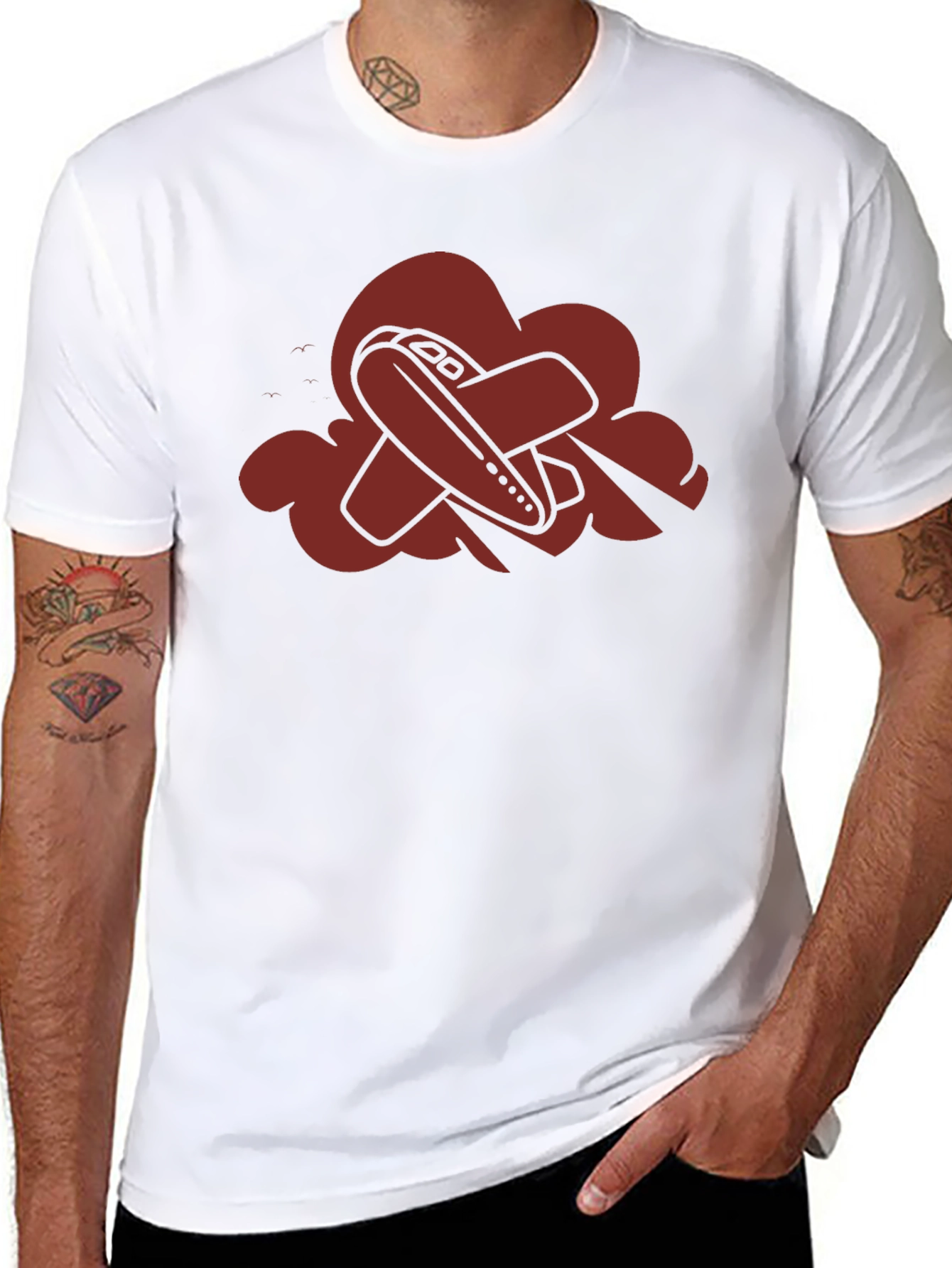 Airplane Cloud Graphic Tee - Black Casual T-Shirt