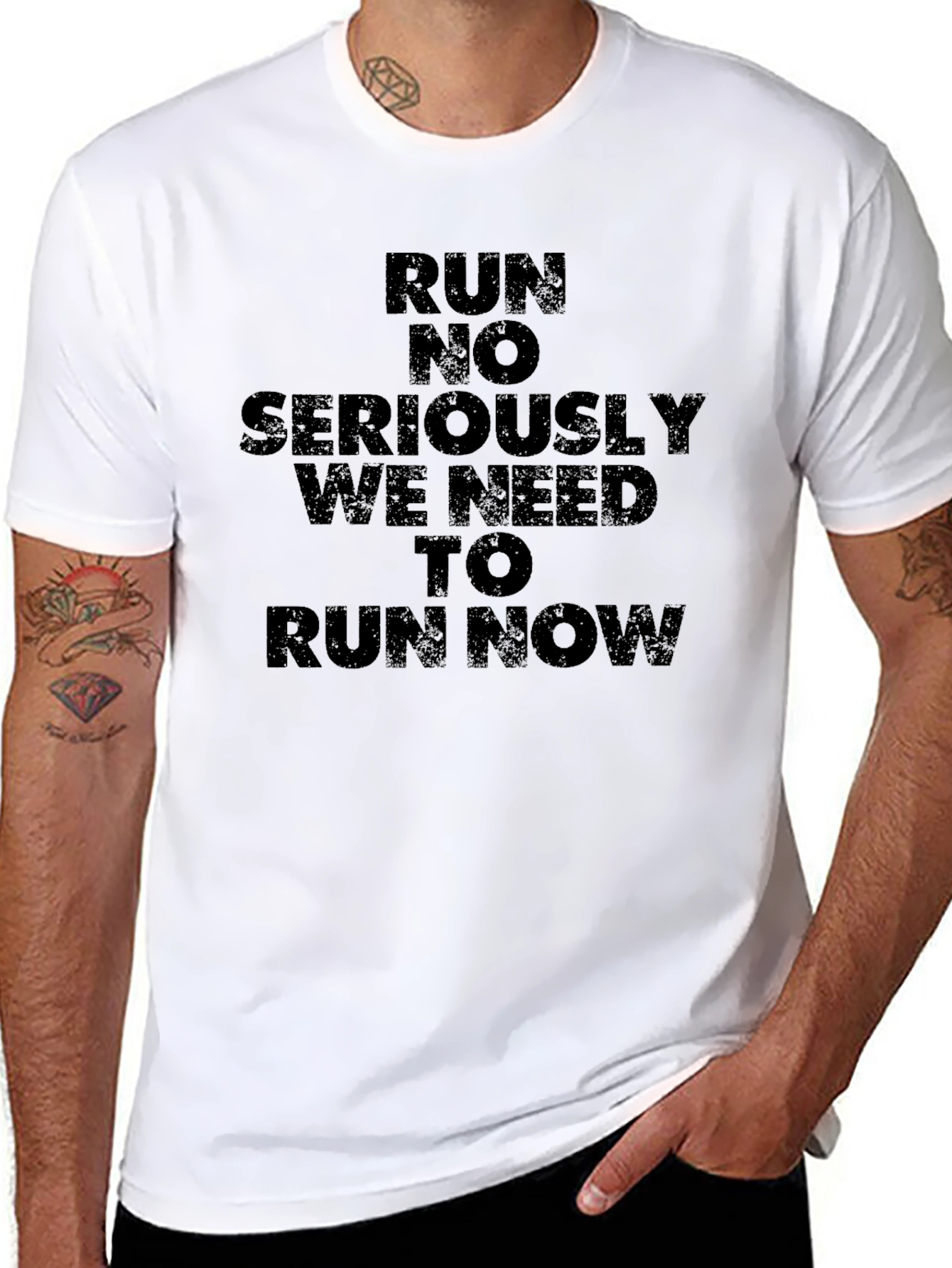 Run Now Graphic Tee - Black Cotton T-Shirt