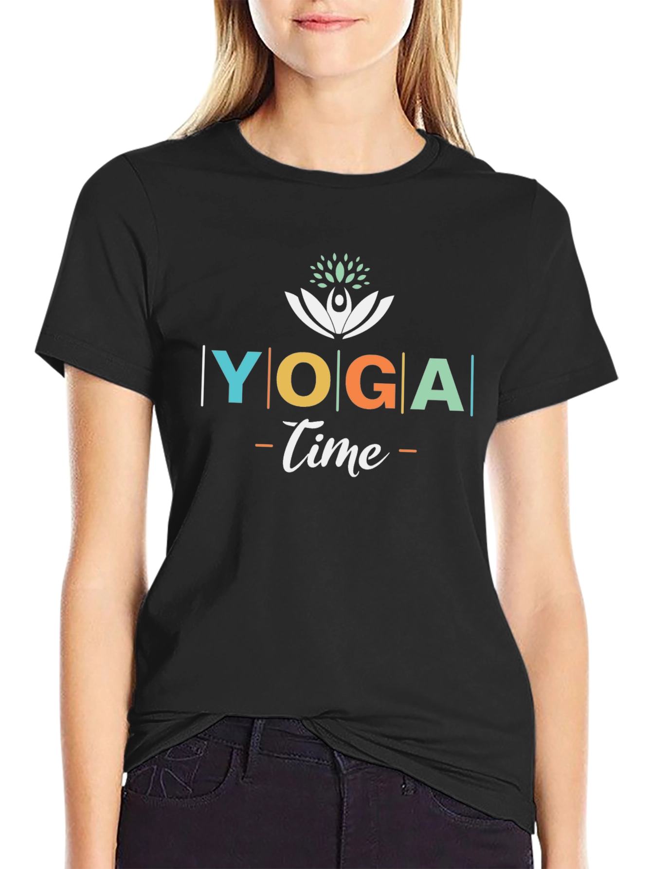 Yoga Time Black Cotton T-Shirt