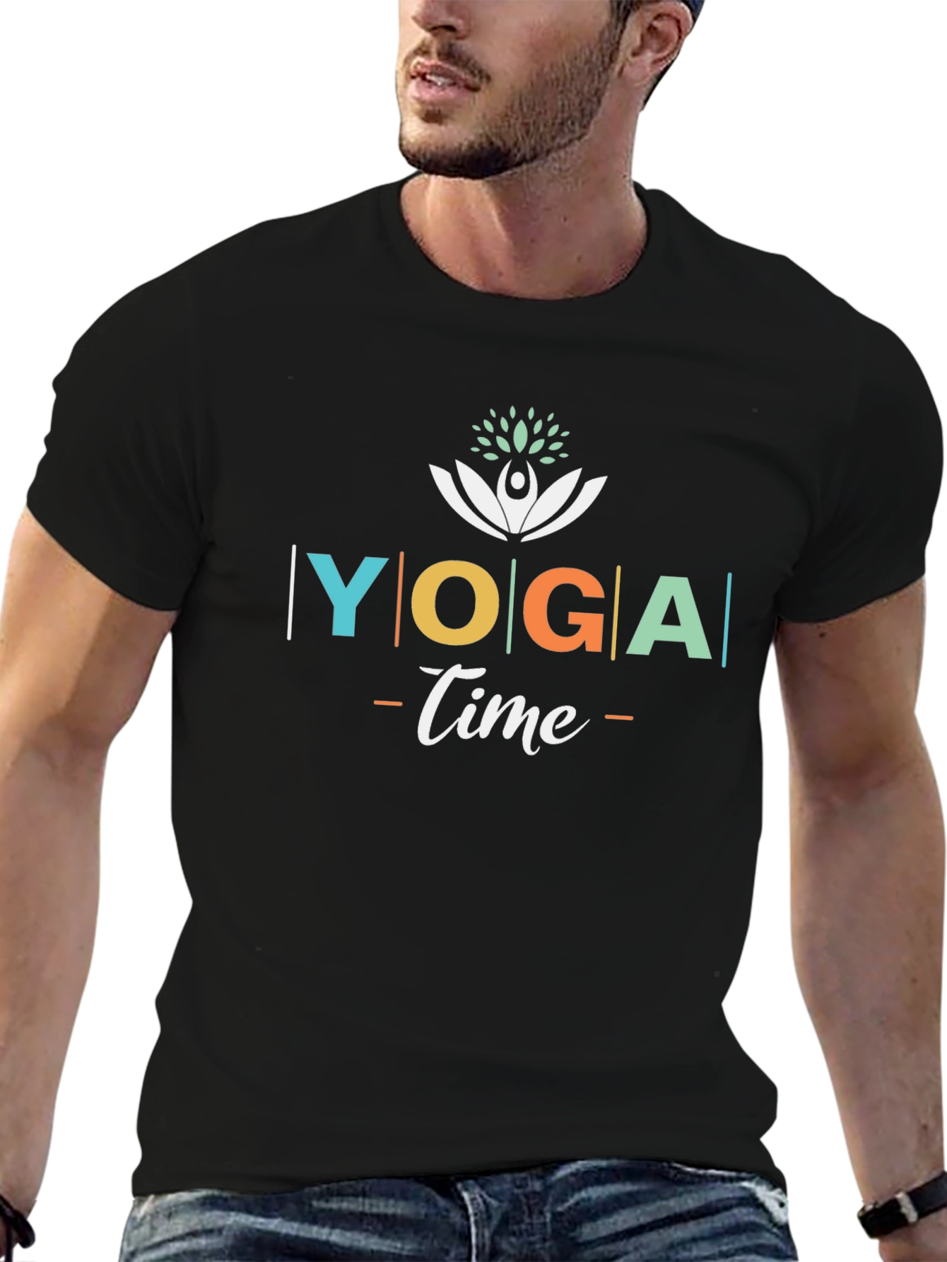 Yoga Time Black Cotton T-Shirt