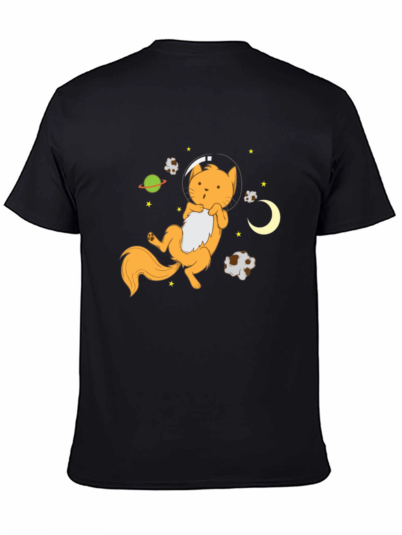 Astronaut Cat Graphic Tee - Black Cotton Blend T-Shirt