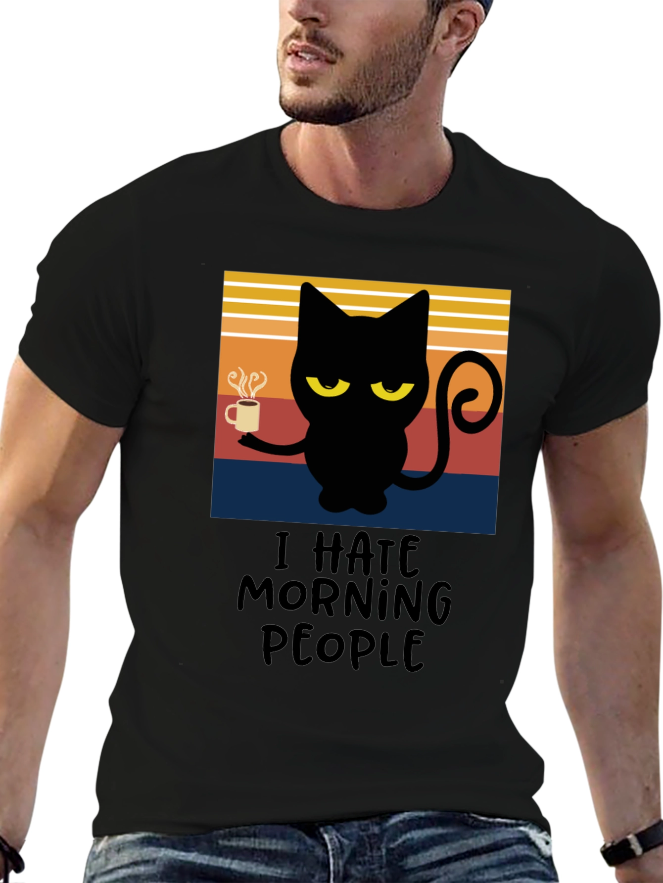 I Hate Morning People Black Cat T-Shirt