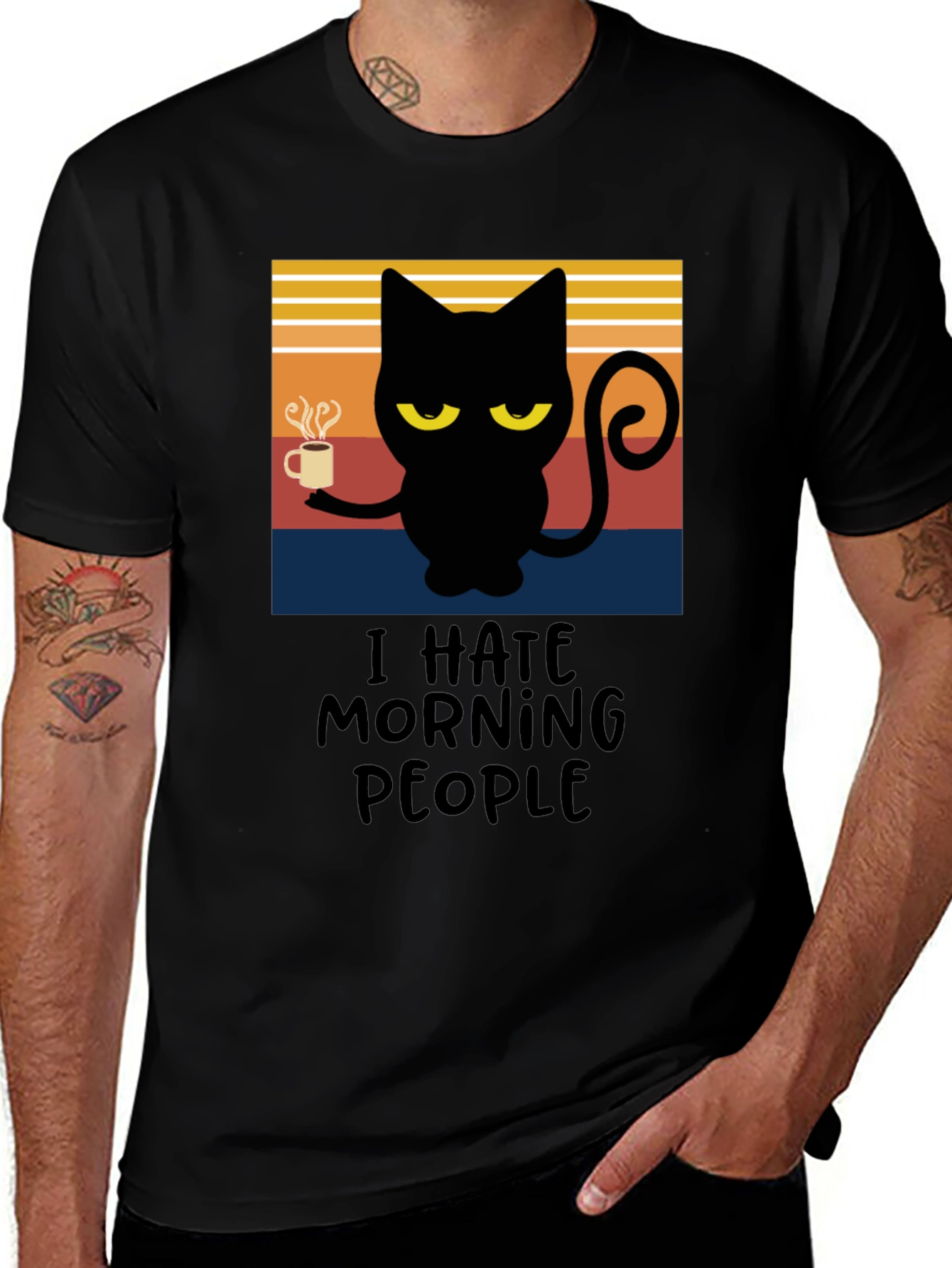 I Hate Morning People Black Cat T-Shirt