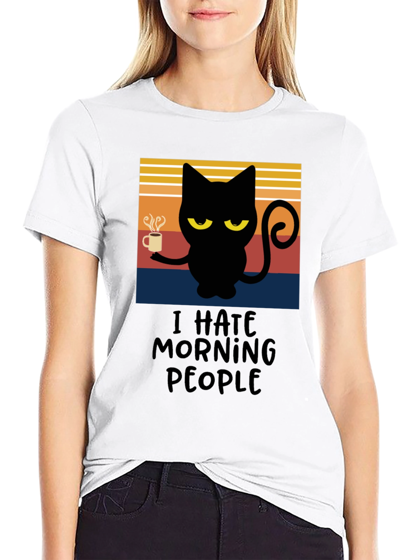 I Hate Morning People Black Cat T-Shirt