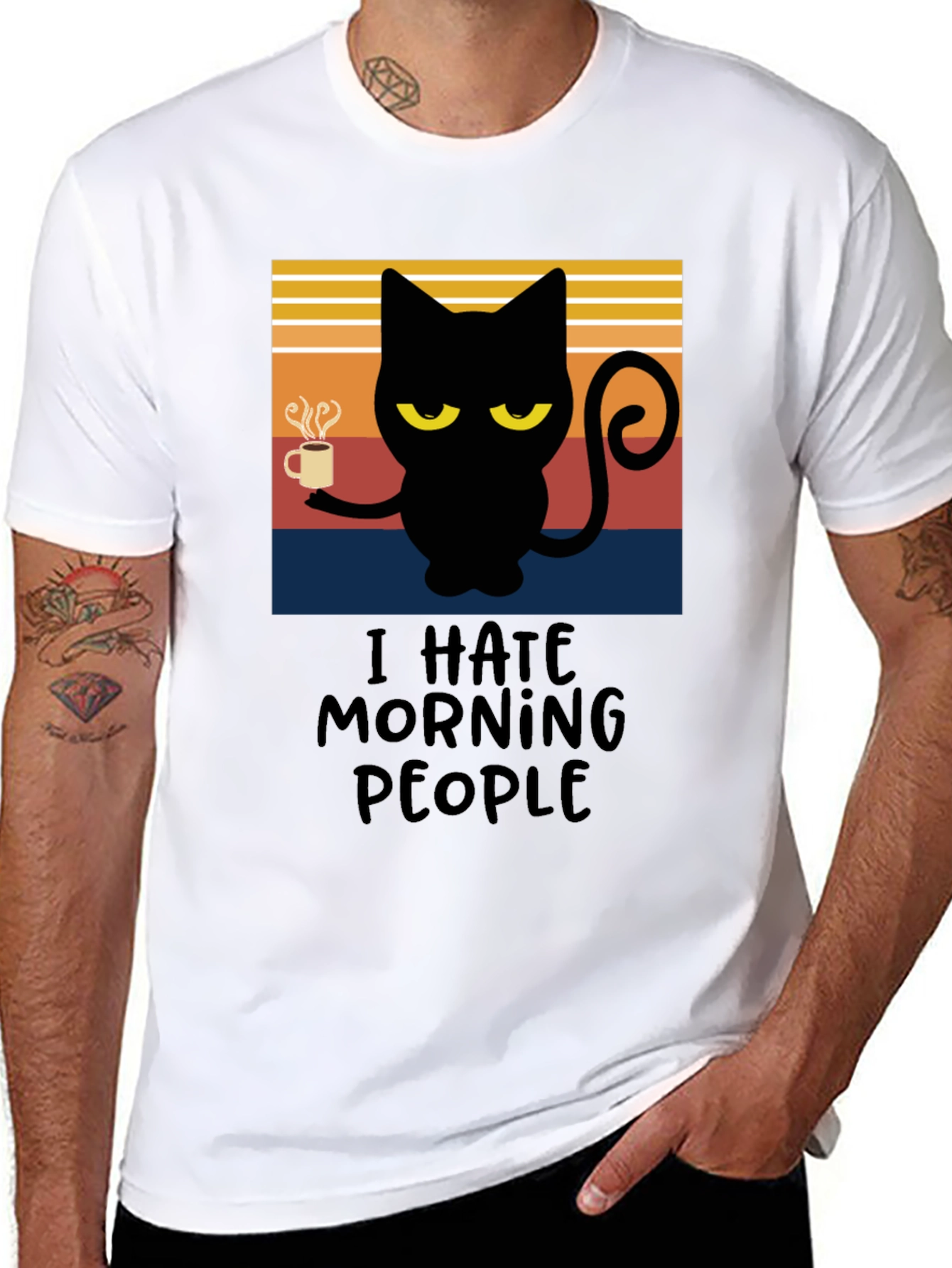 I Hate Morning People Black Cat T-Shirt
