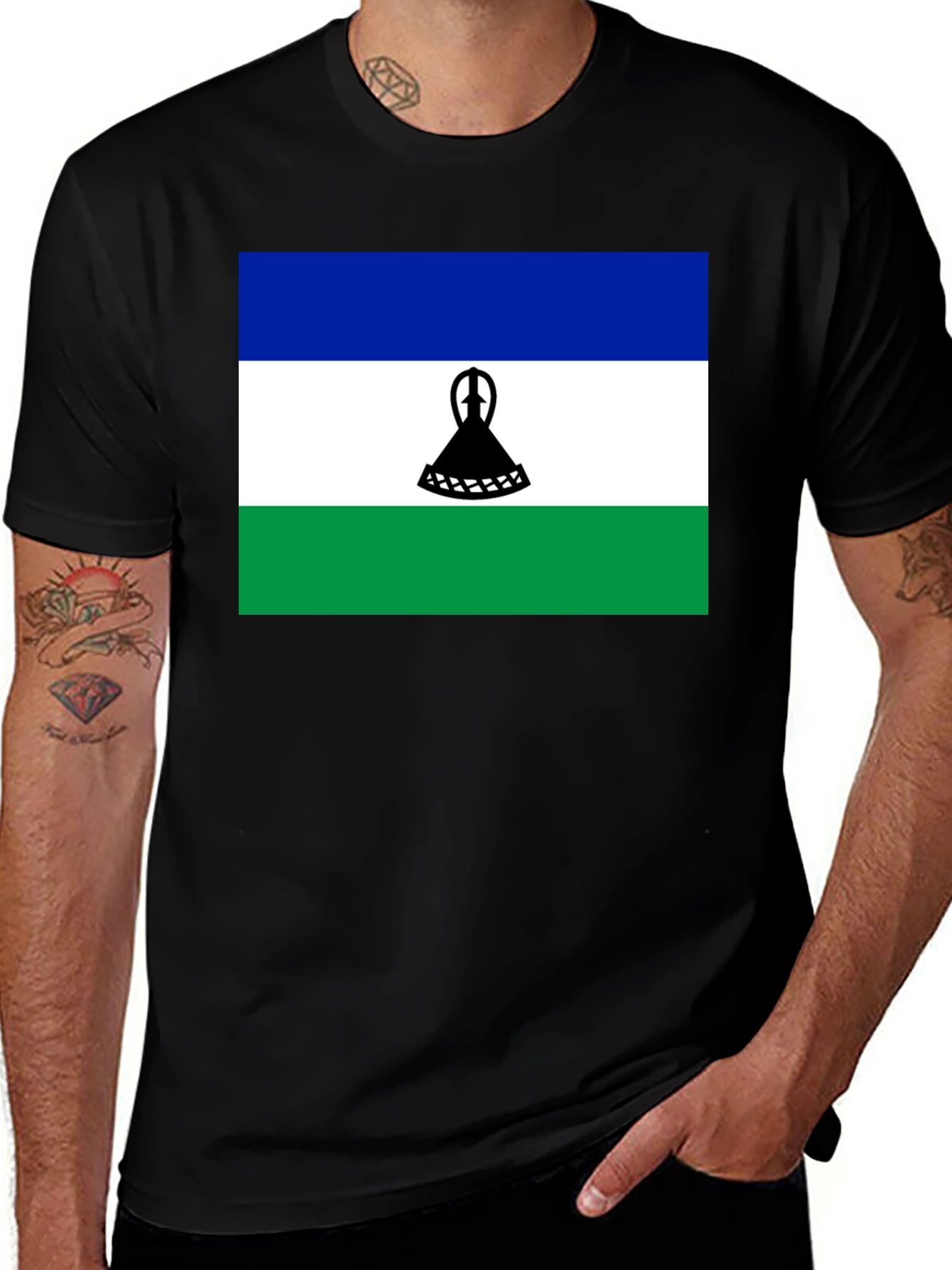 Lesotho Flag T-Shirt - Black Cotton Tee
