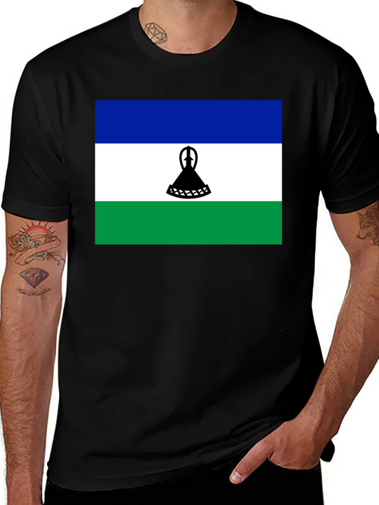 Lesotho Flag T-Shirt - Black Cotton Tee