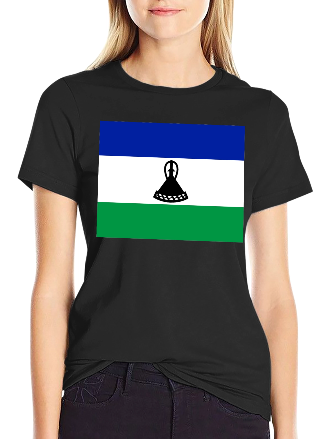 Lesotho Flag T-Shirt - Black Cotton Tee