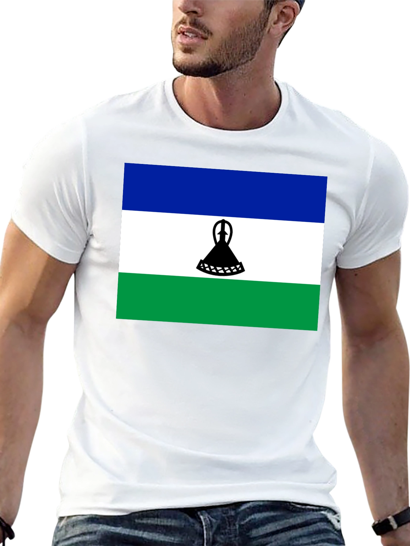 Lesotho Flag T-Shirt - Black Cotton Tee