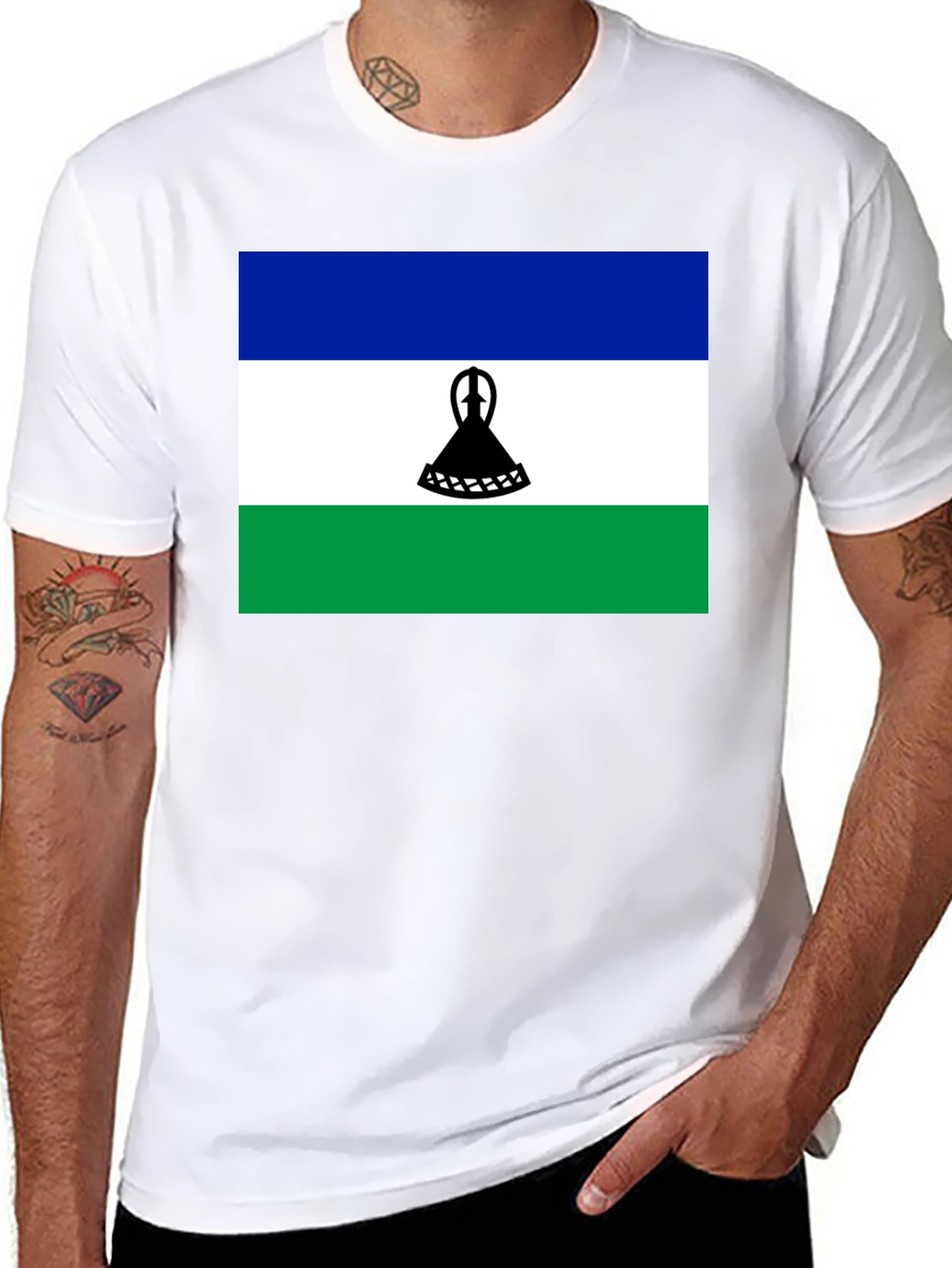 Lesotho Flag T-Shirt - Black Cotton Tee