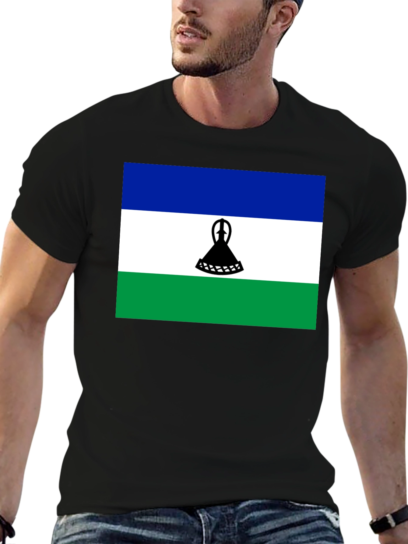 Lesotho Flag T-Shirt - Black Cotton Tee