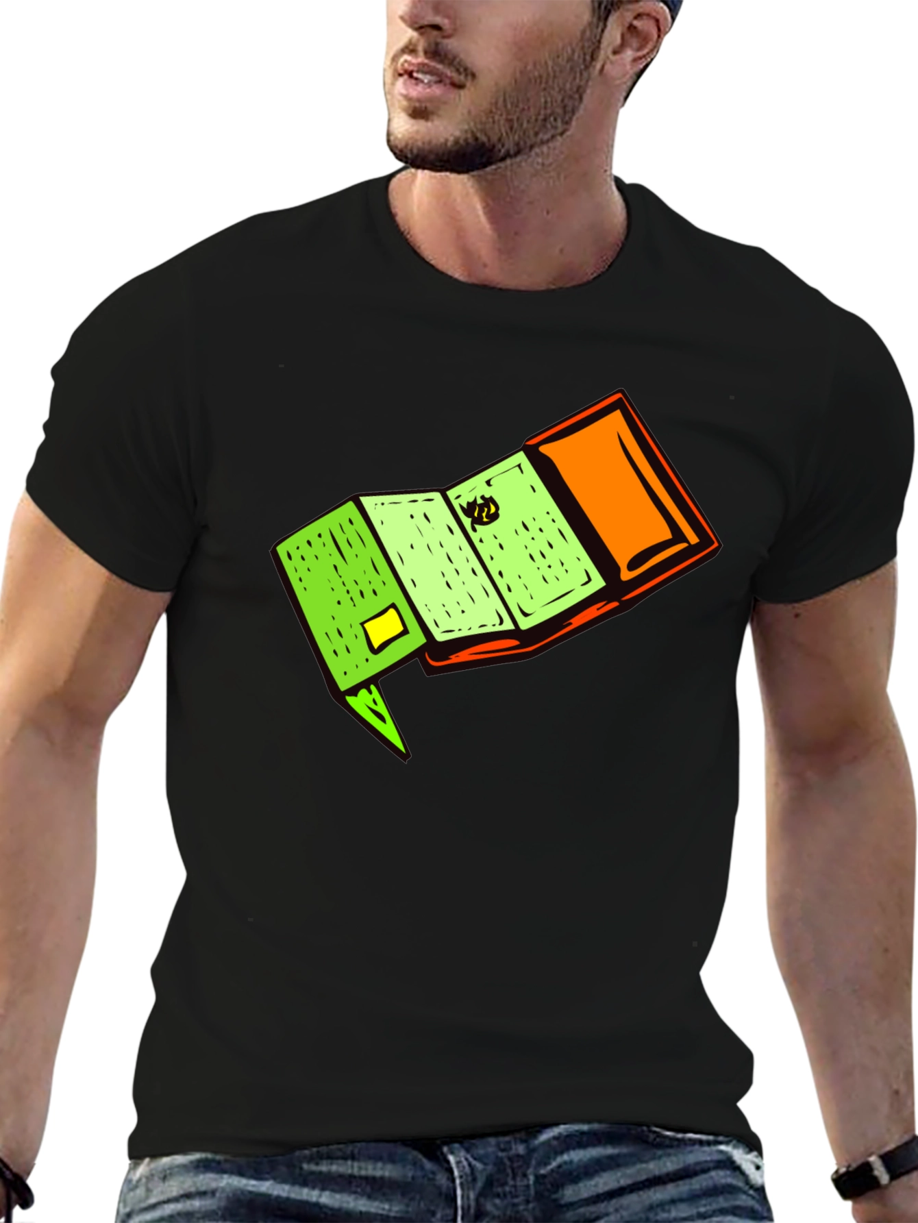 Novelty Cartoon Wallet Graphic Black T-Shirt
