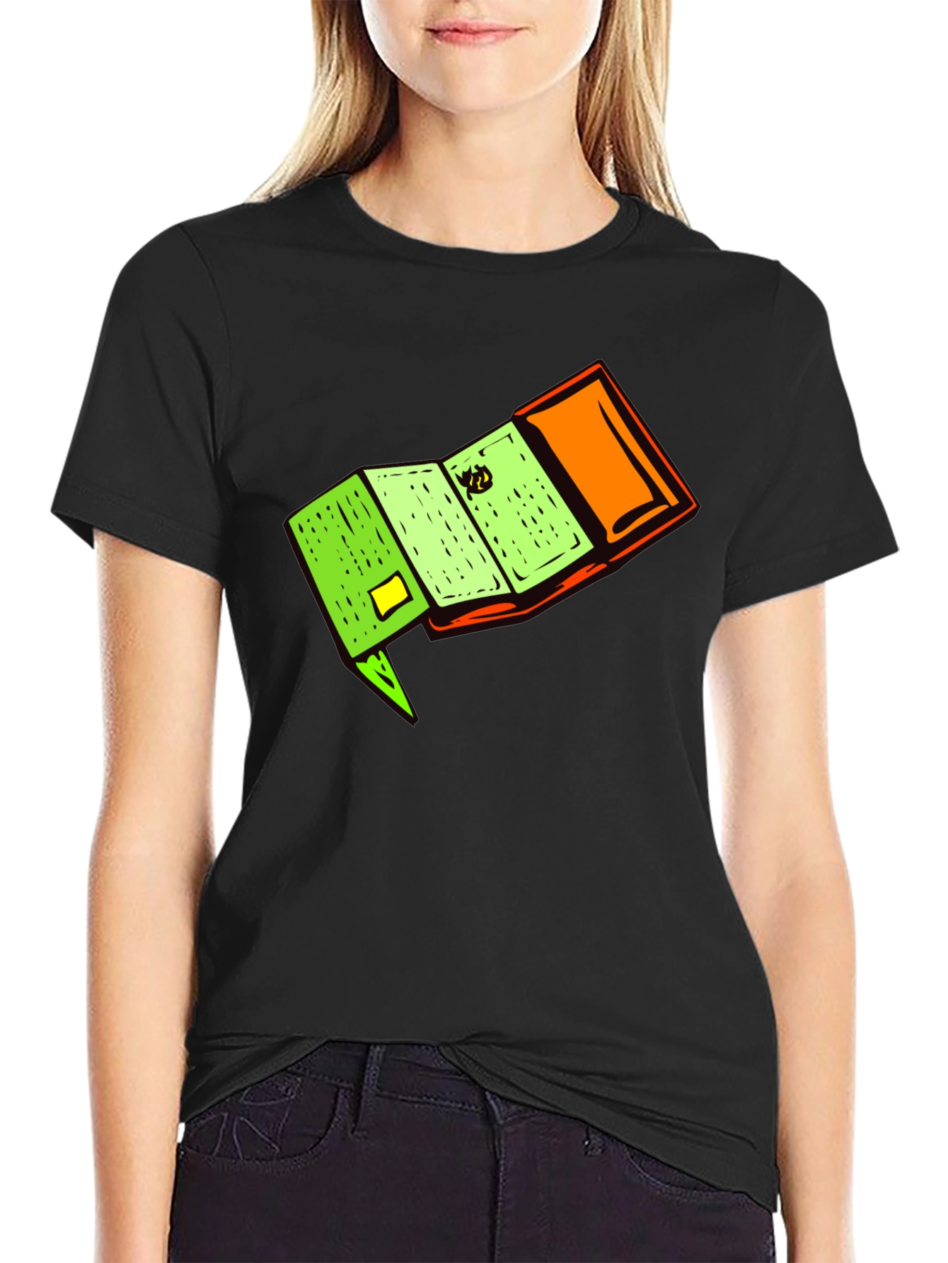 Novelty Cartoon Wallet Graphic Black T-Shirt