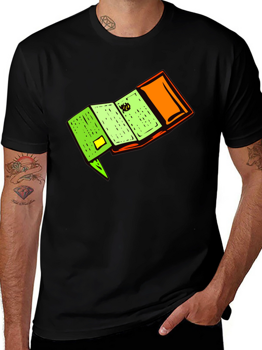 Novelty Cartoon Wallet Graphic Black T-Shirt