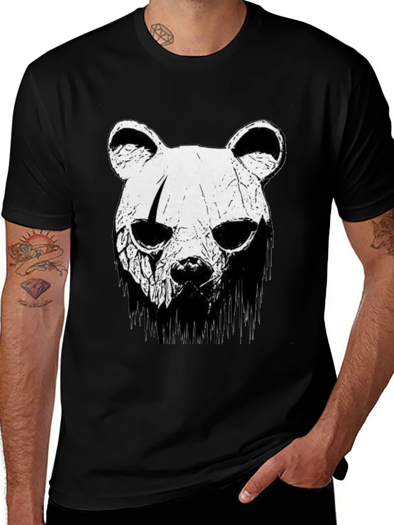Bear Skull Graphic Black T-Shirt