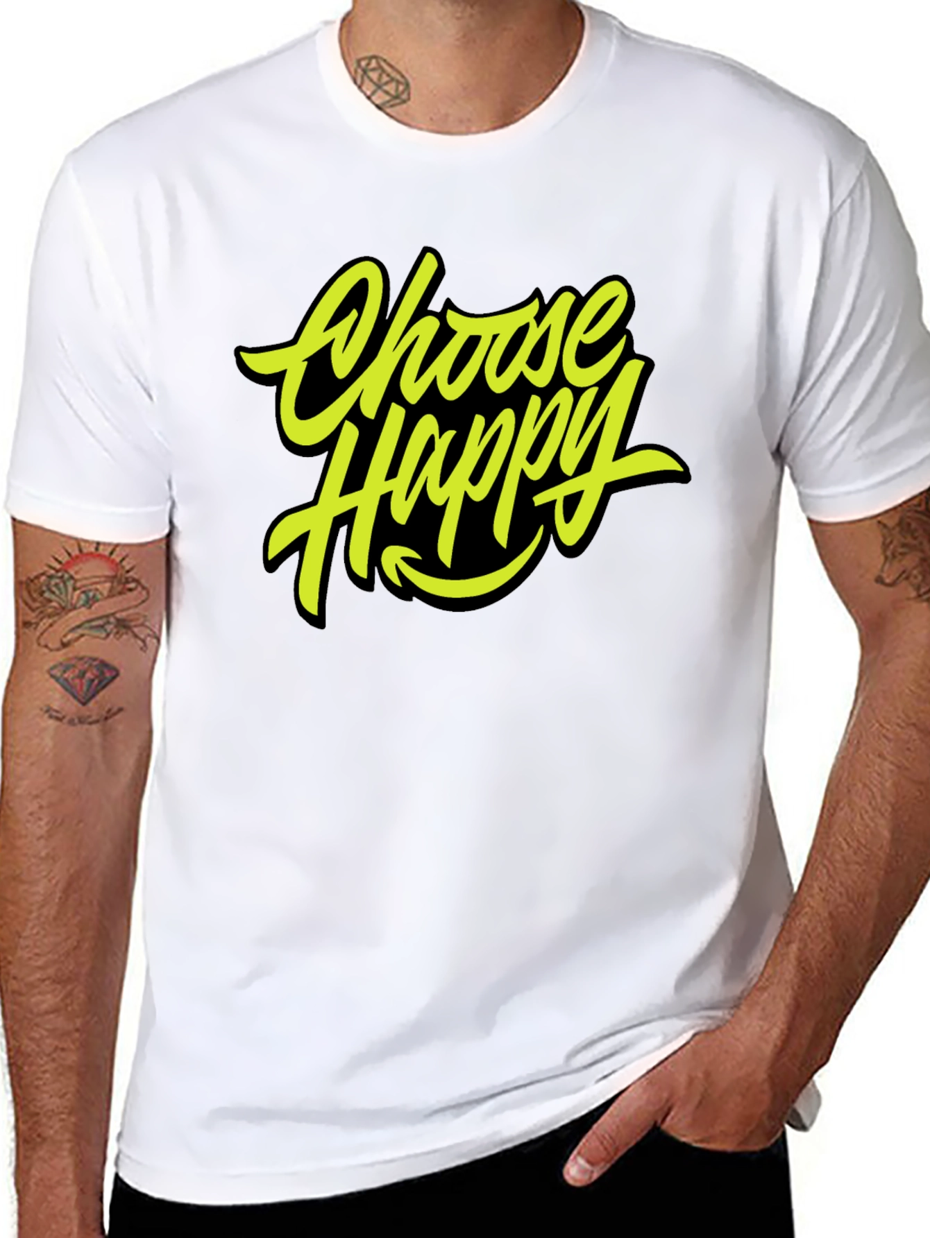 Choose Happy Graphic Tee - Trendy Black T-Shirt