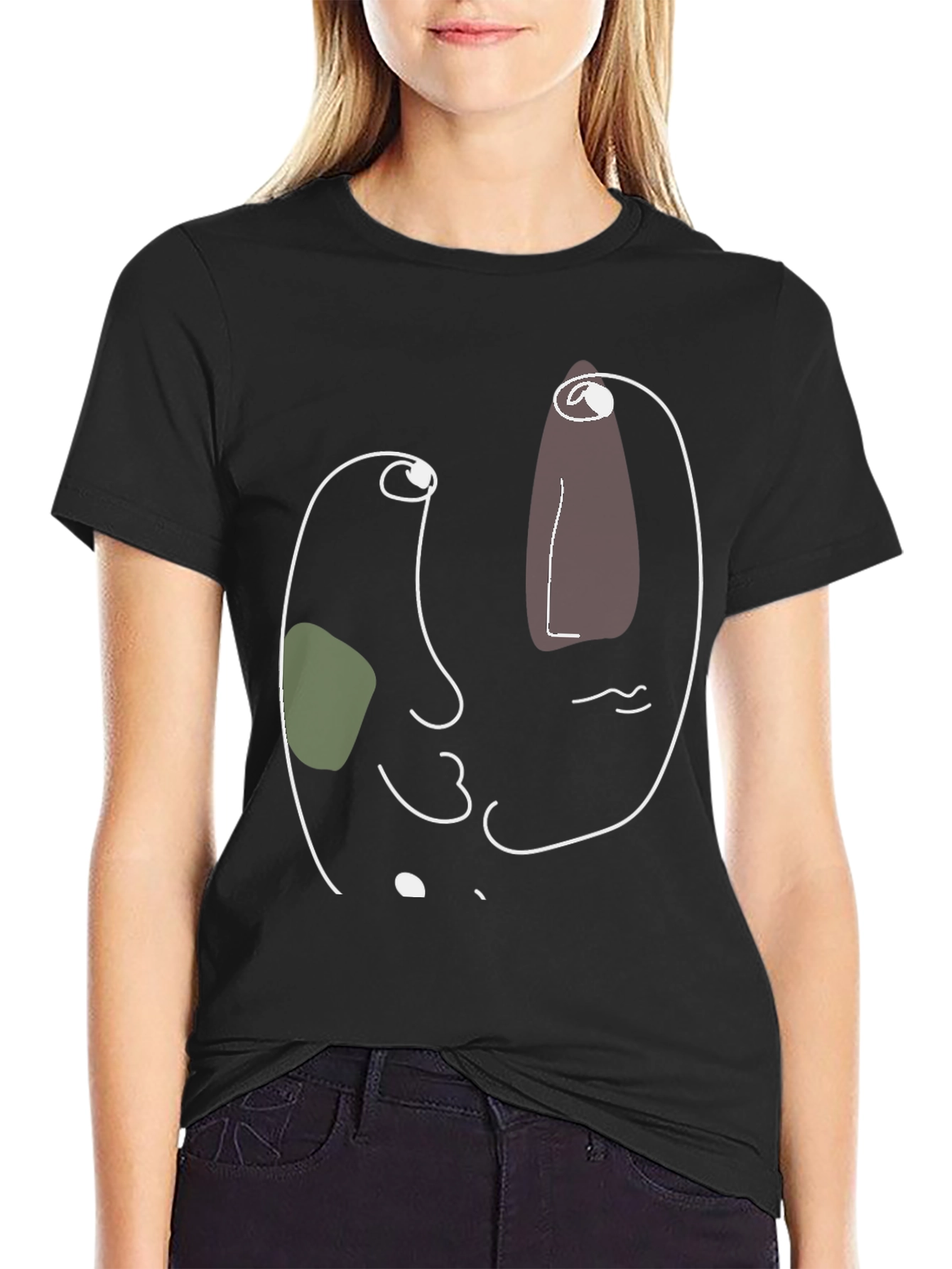 Abstract Face Graphic Black Tee