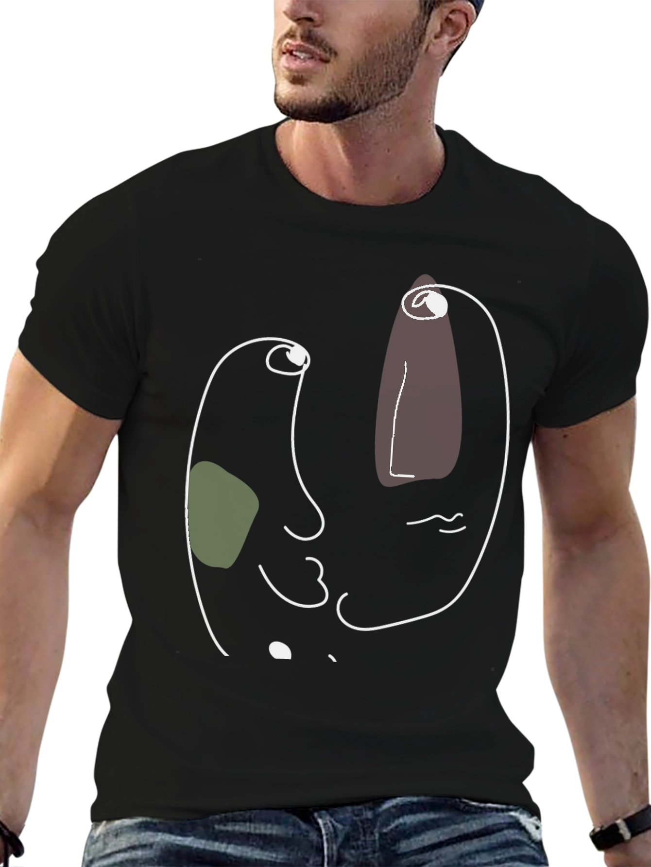 Abstract Face Graphic Black Tee