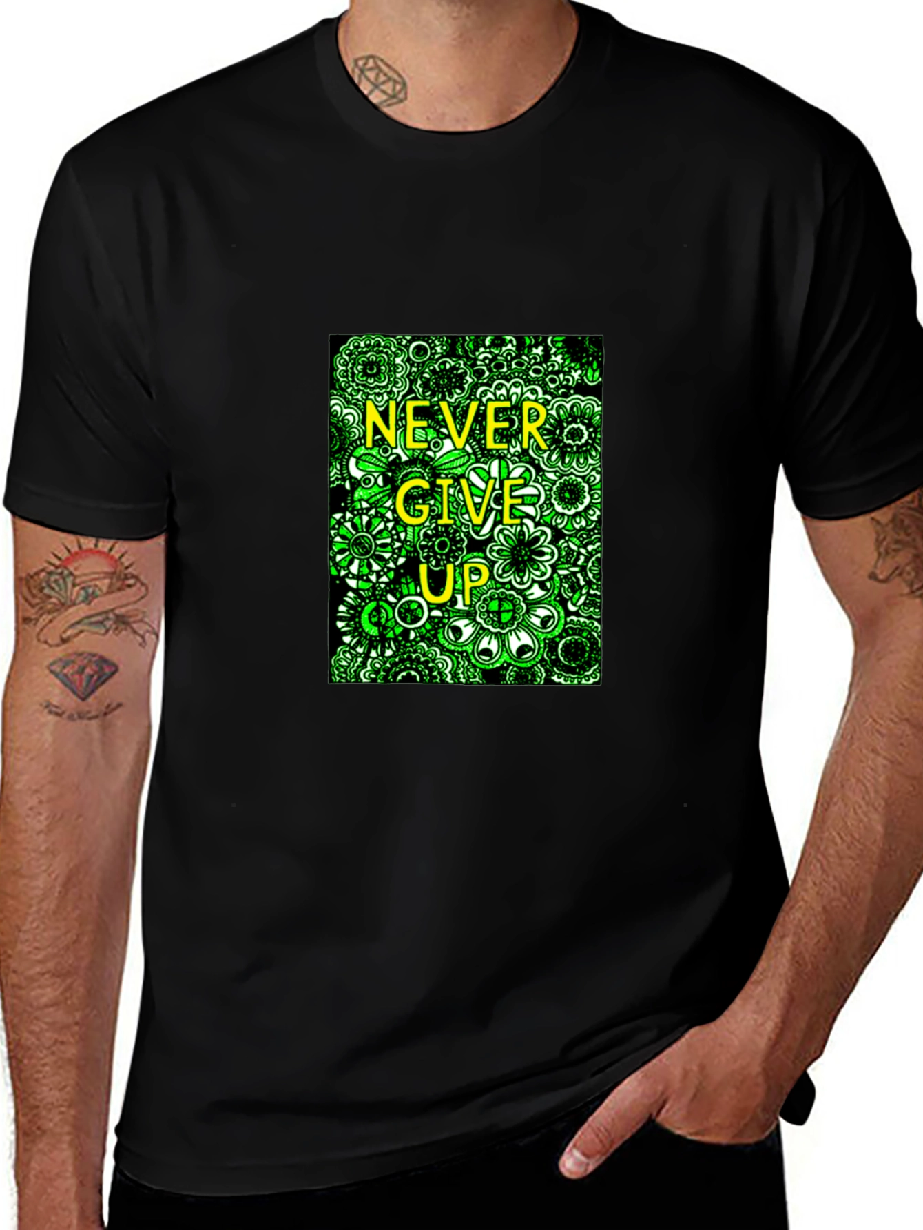 Never Give Up Black T-Shirt