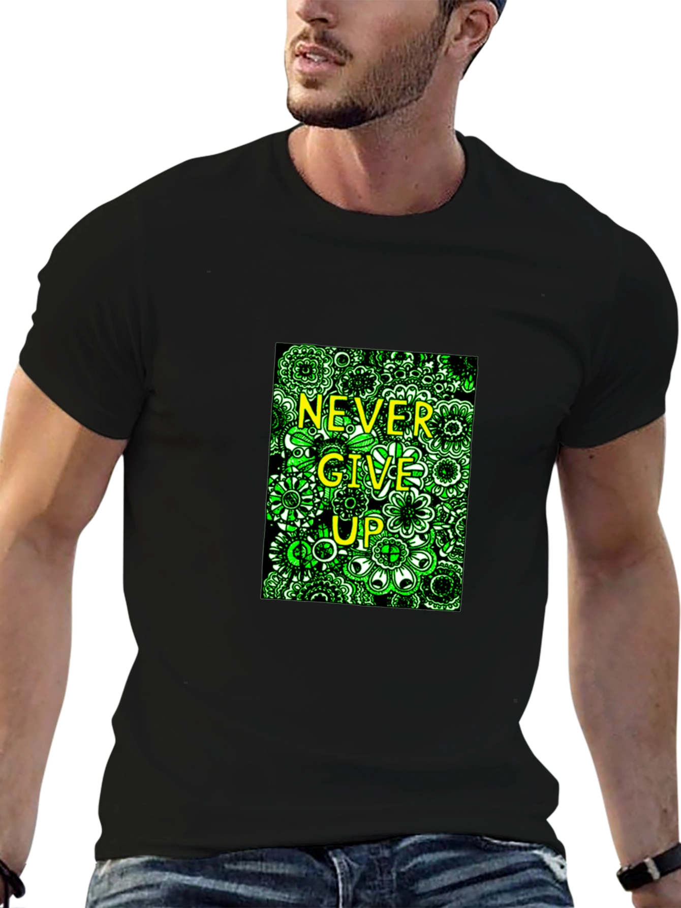 Never Give Up Black T-Shirt