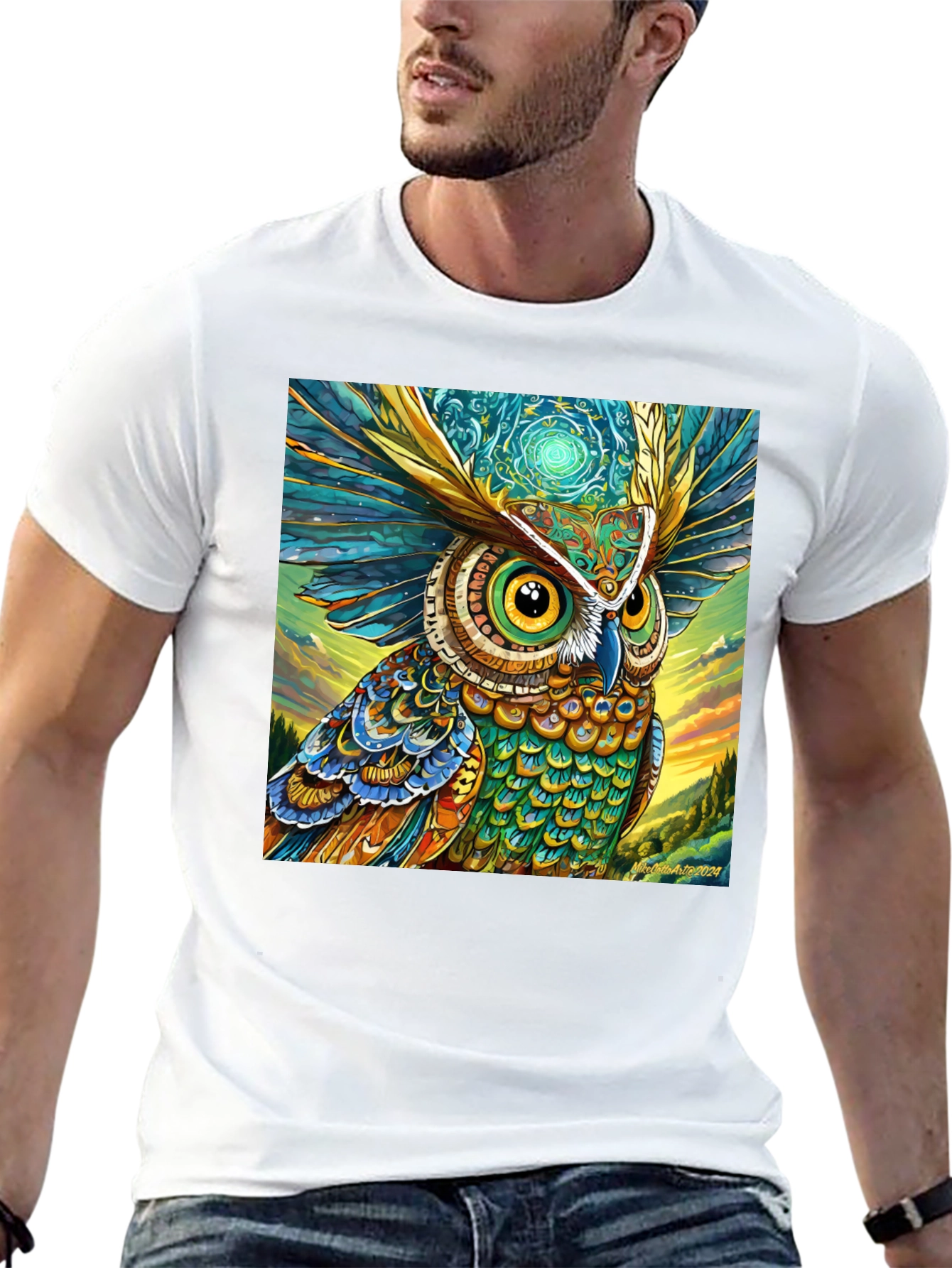 Owl Art Print Black Tee