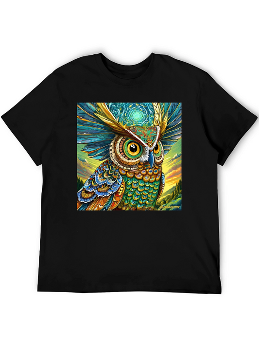 Owl Art Print Black Tee