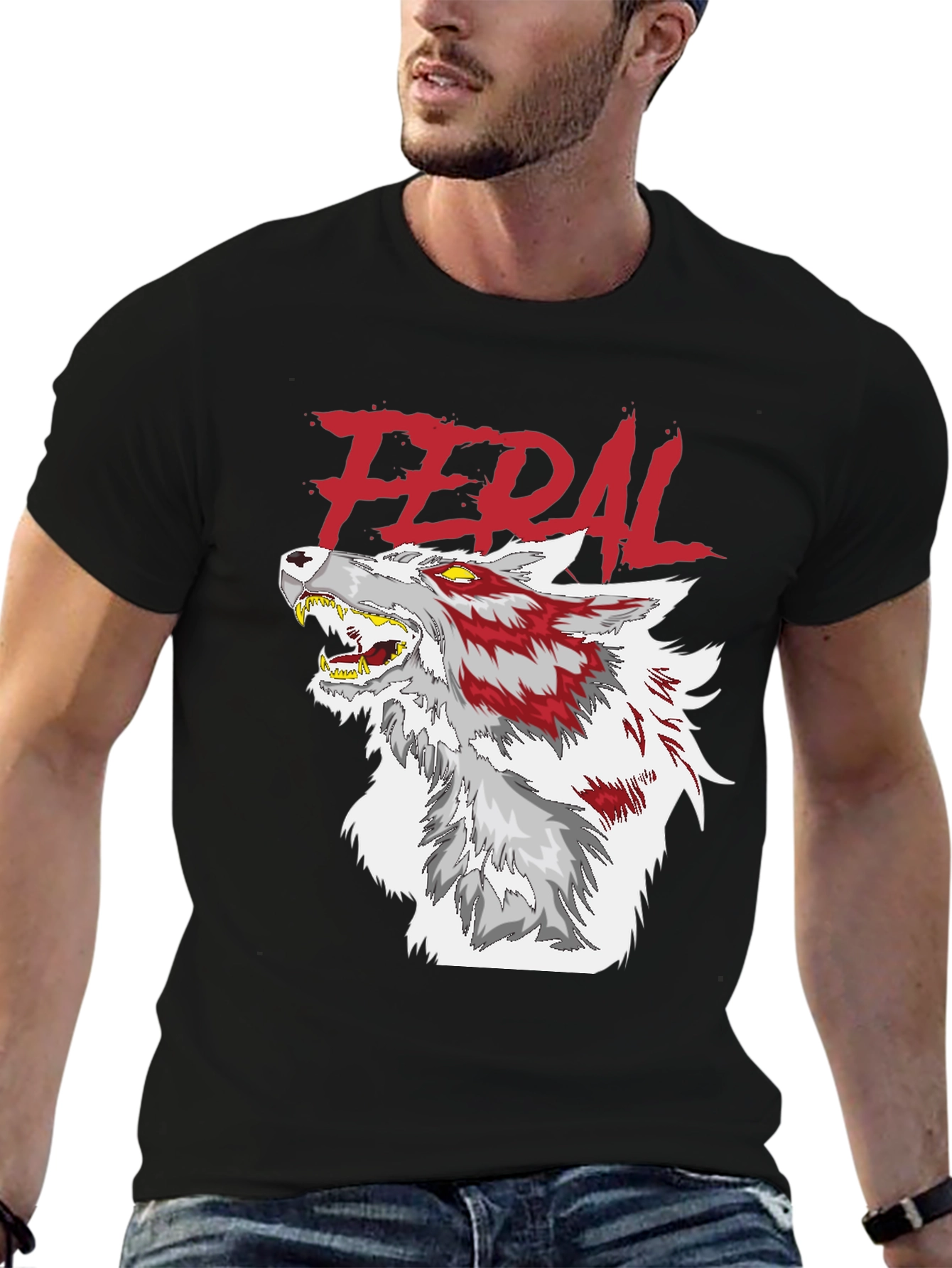 Feral Wolf Graphic Black T-Shirt