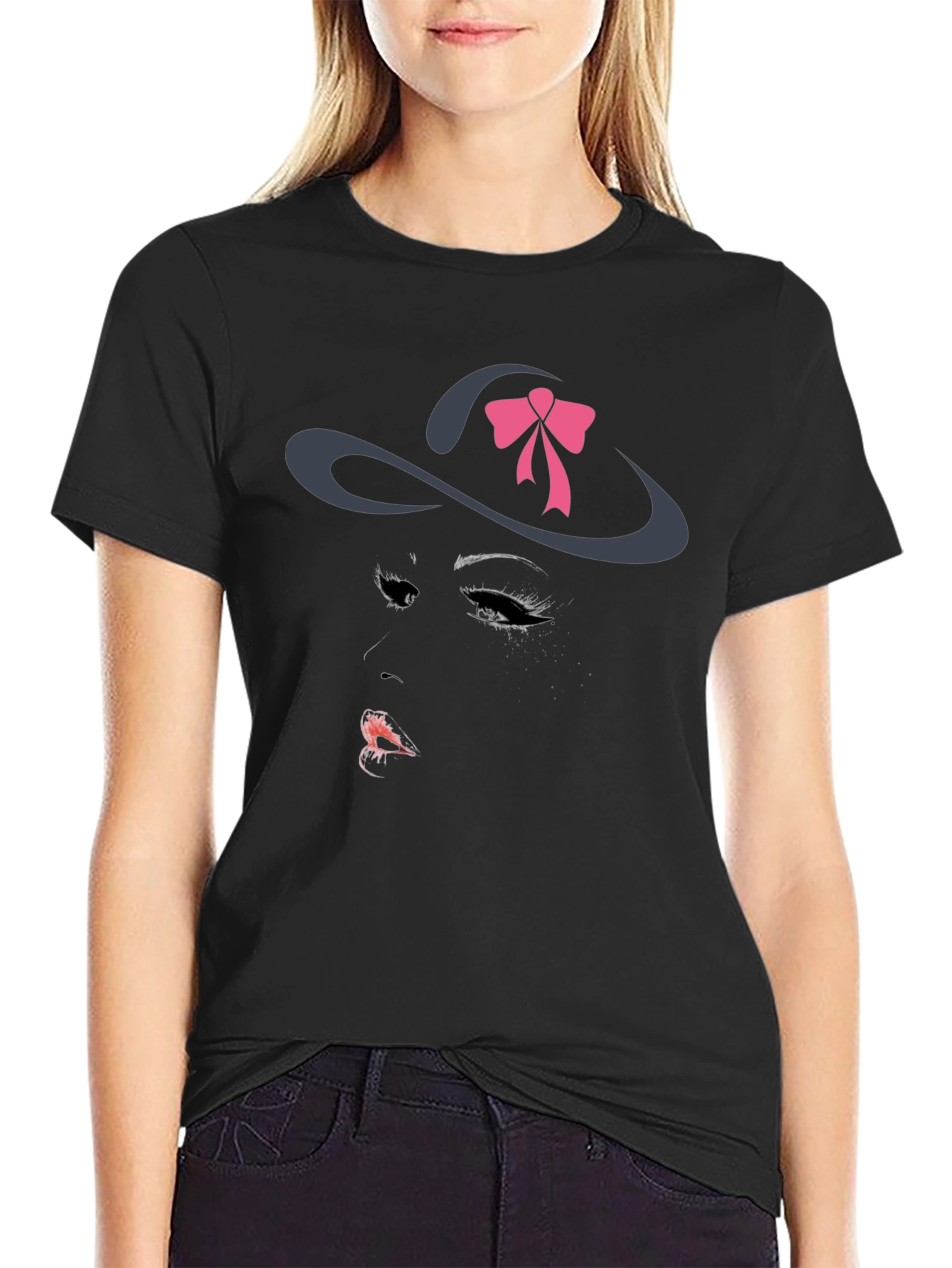 Stylish Graphic Tee - Hat Woman Design