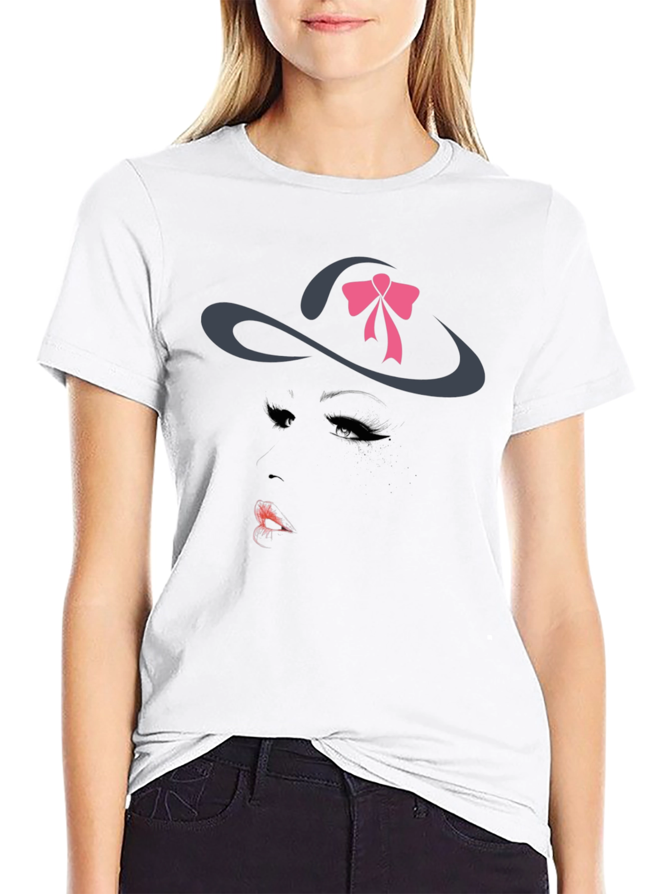 Stylish Graphic Tee - Hat Woman Design