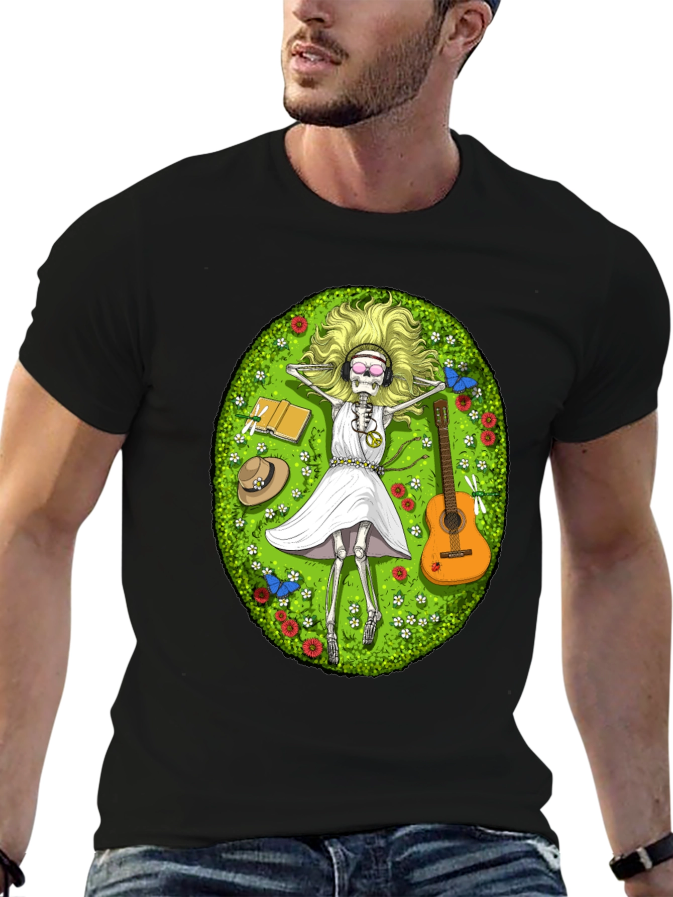 Chill Skeleton T-Shirt - Relaxed Hippie Vibe