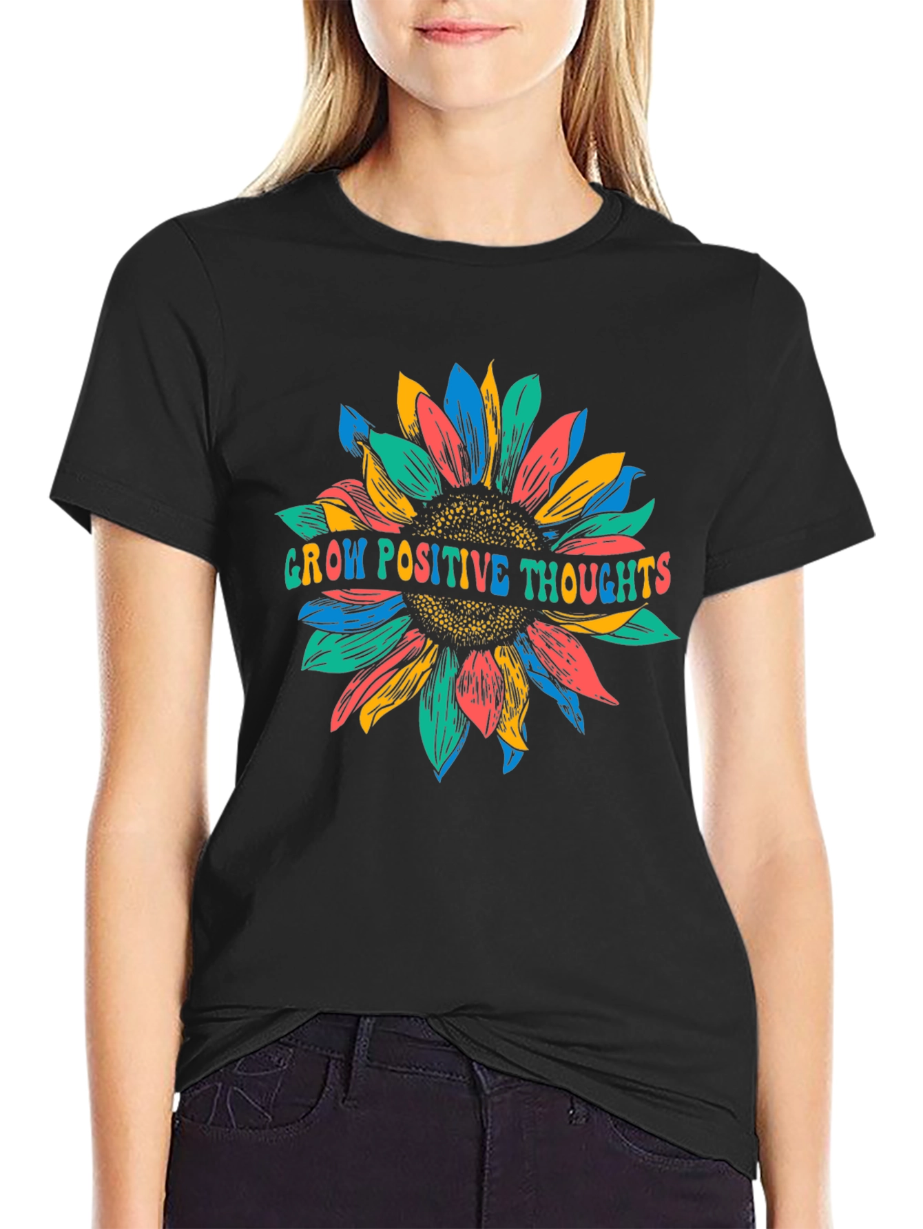 Grow Positive Thoughts Sunflower Graphic T-Shirt
