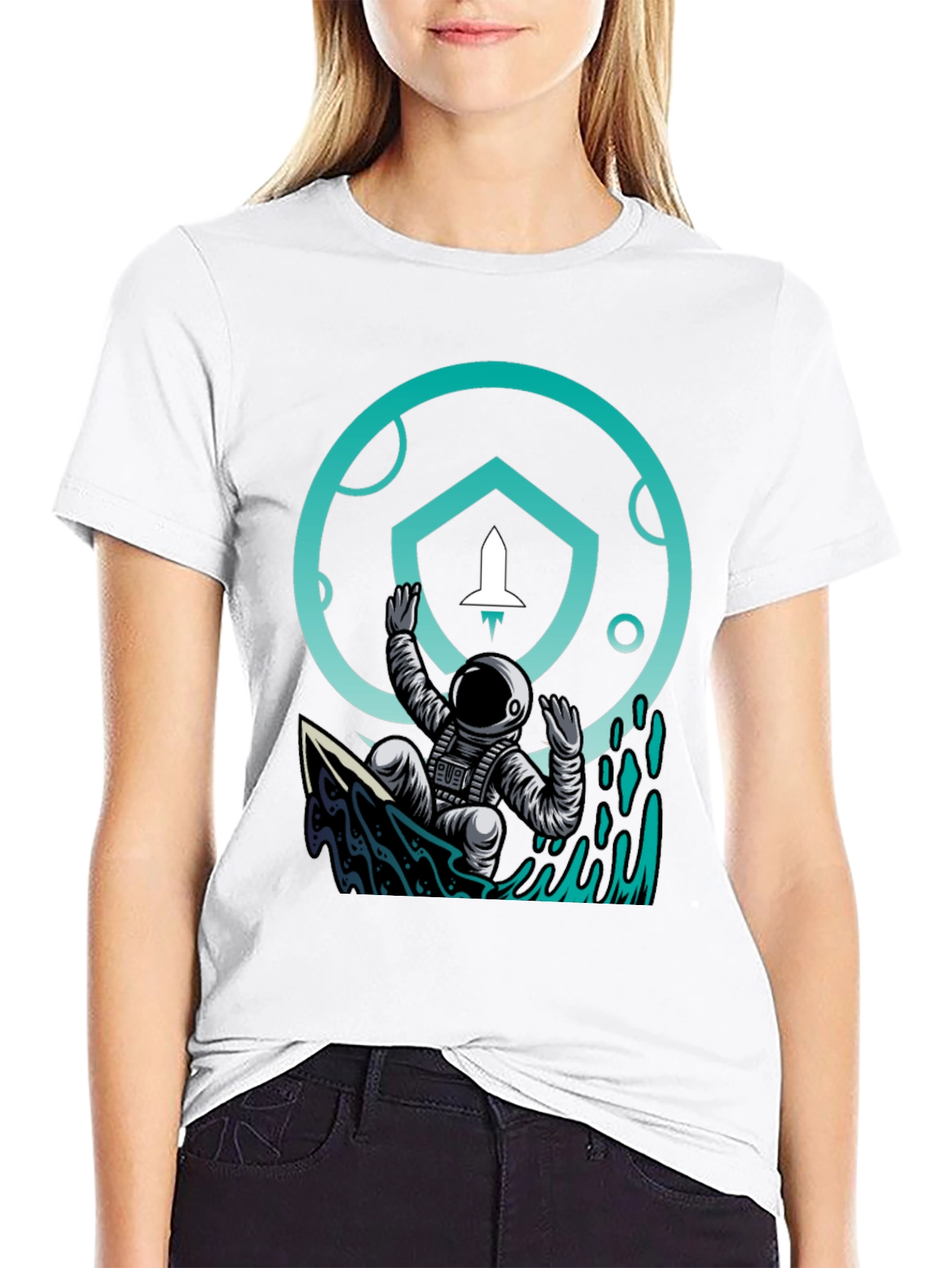 Astronaut Surf T-Shirt - Crypto Moonshot Design