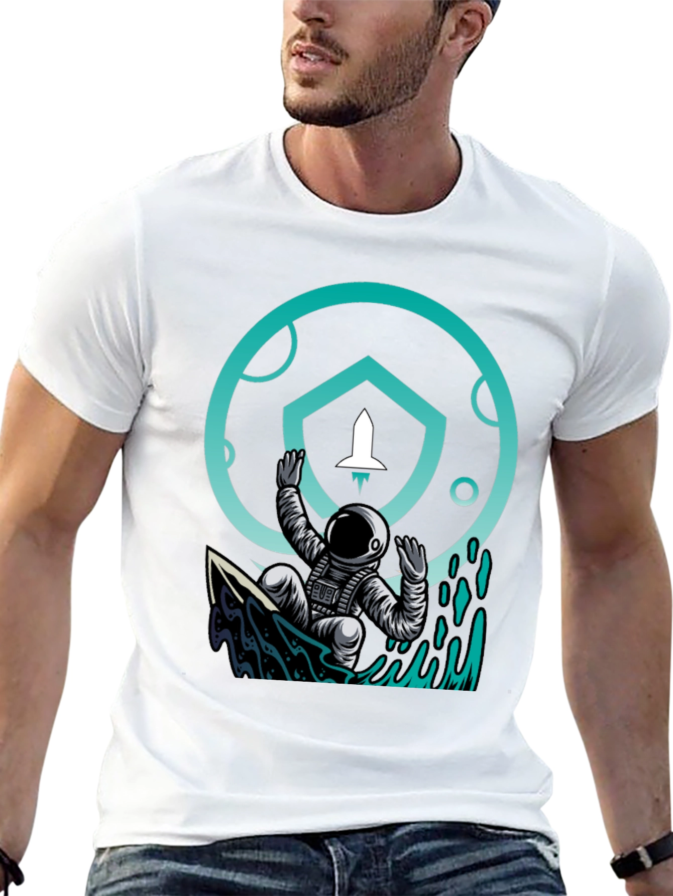 Astronaut Surf T-Shirt - Crypto Moonshot Design