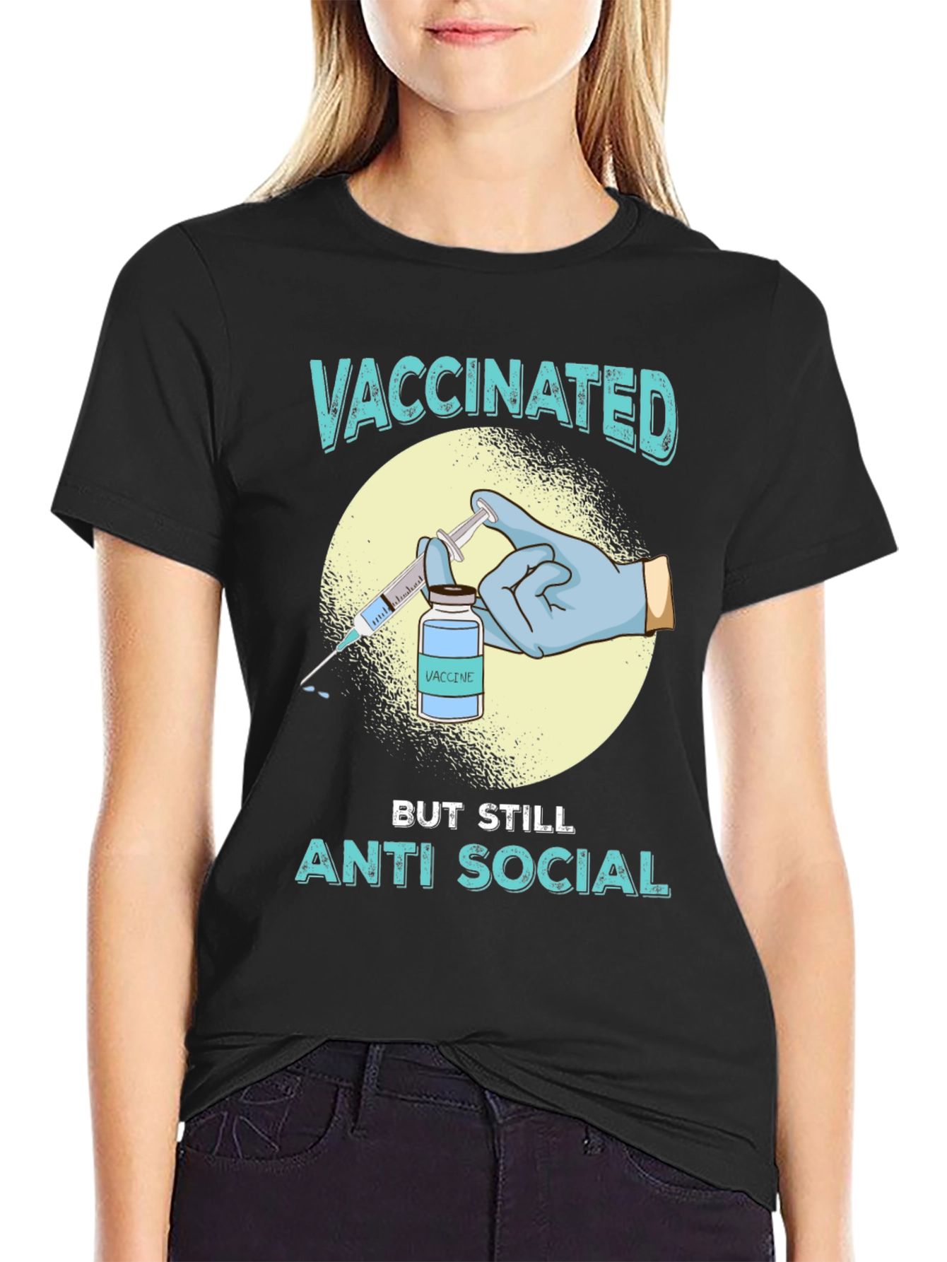 Vaccinated Anti Social T-Shirt - Black Cotton Tee