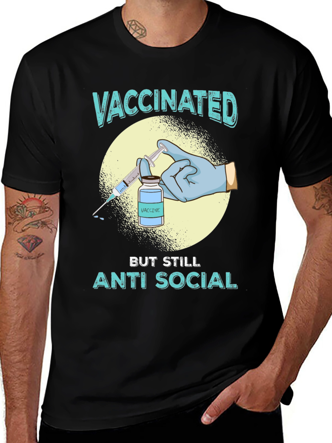 Vaccinated Anti Social T-Shirt - Black Cotton Tee