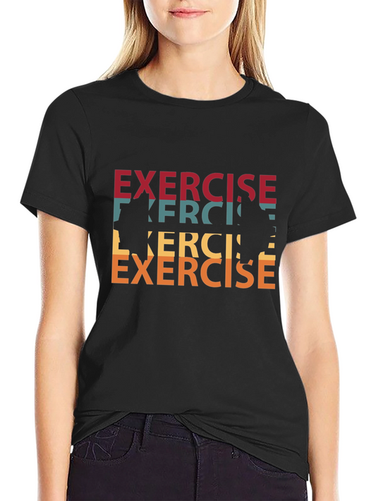 Retro Exercise Graphic Tee - Black Cotton T-Shirt