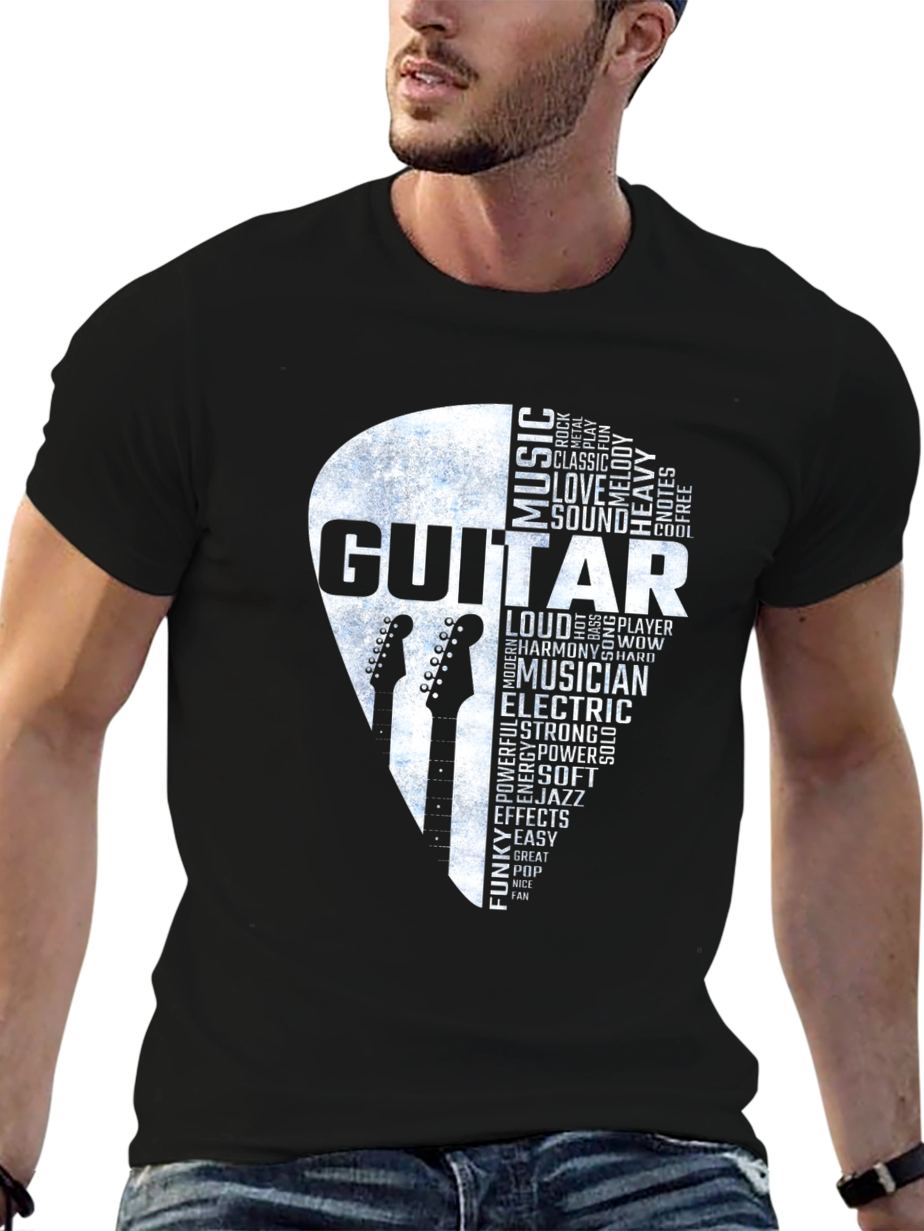 Guitar Music Word Art Black T-Shirt