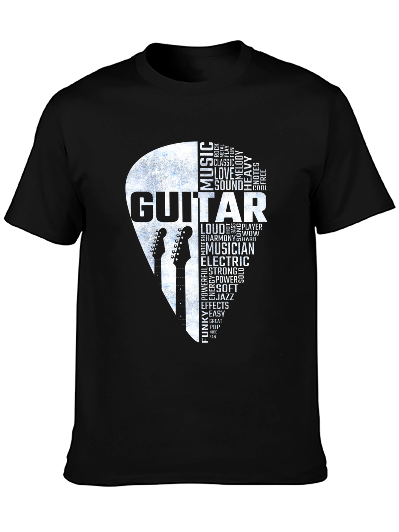 Guitar Music Word Art Black T-Shirt