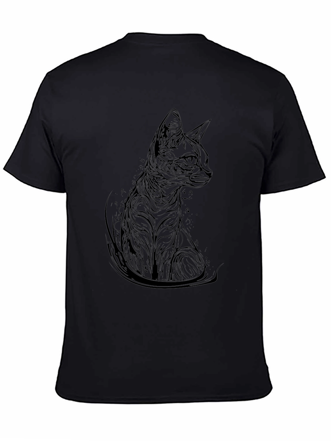 Elegant Cat Print Black T-Shirt - Modern Style