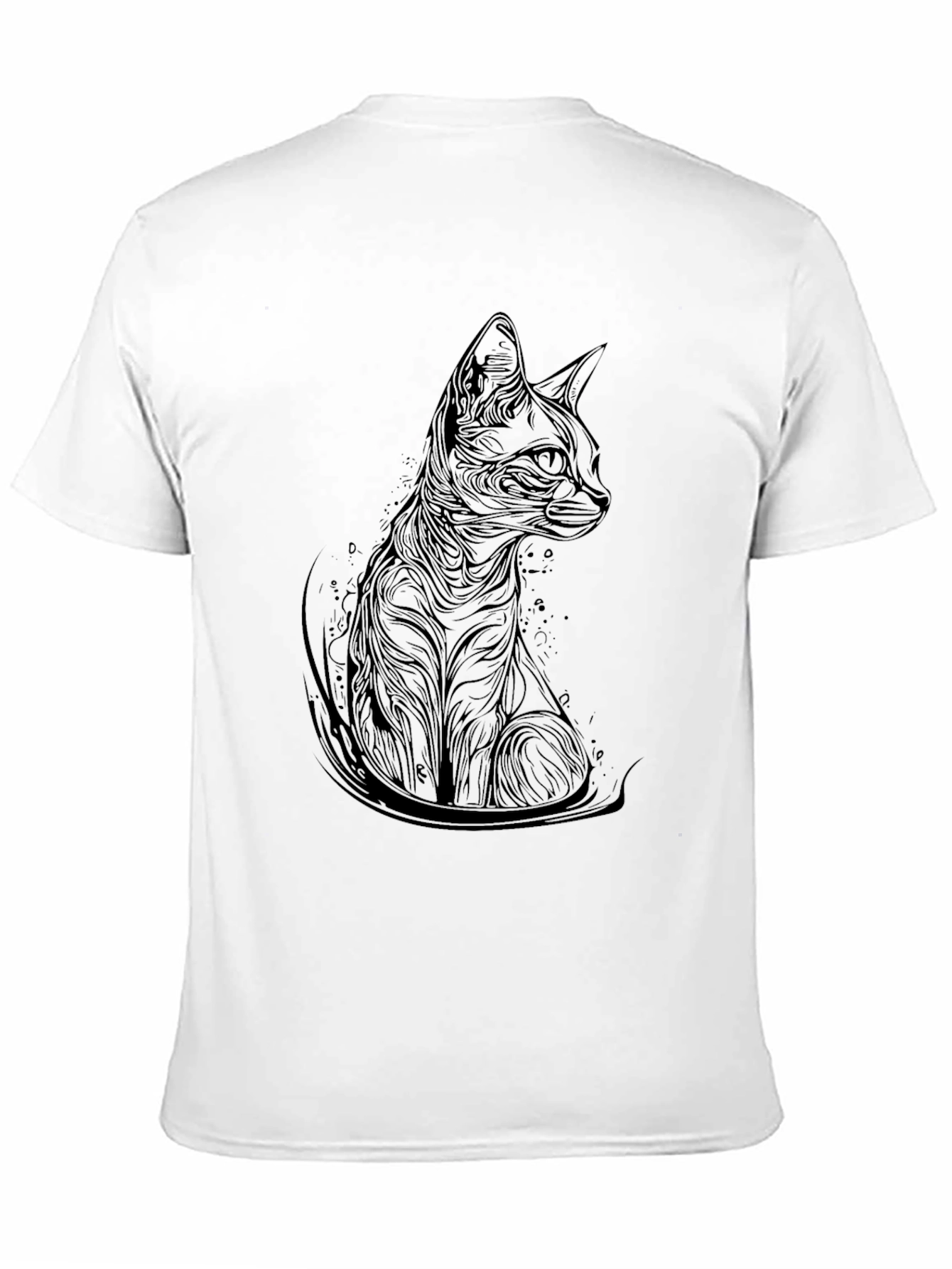 Elegant Cat Print Black T-Shirt - Modern Style