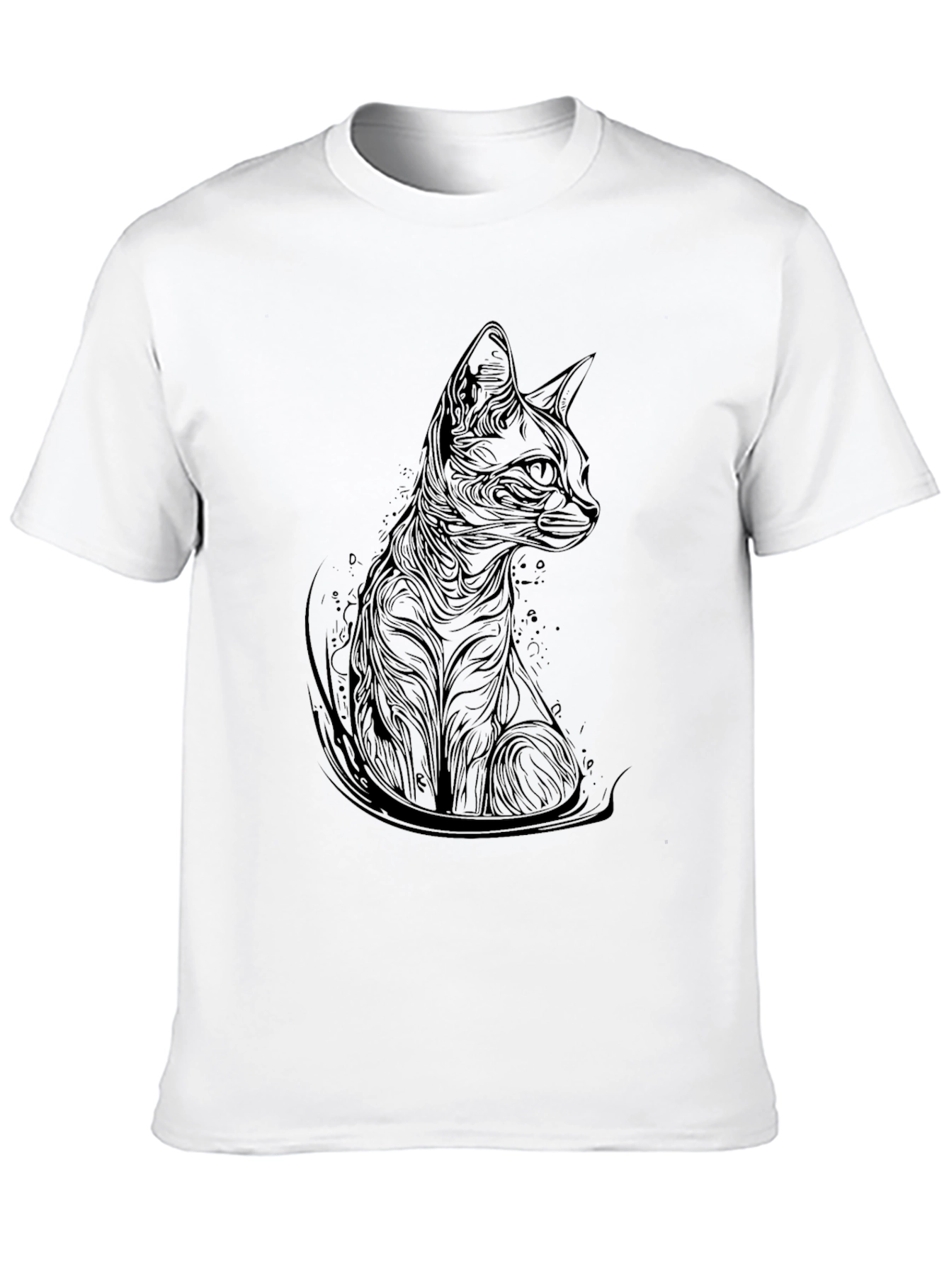 Elegant Cat Print Black T-Shirt - Modern Style