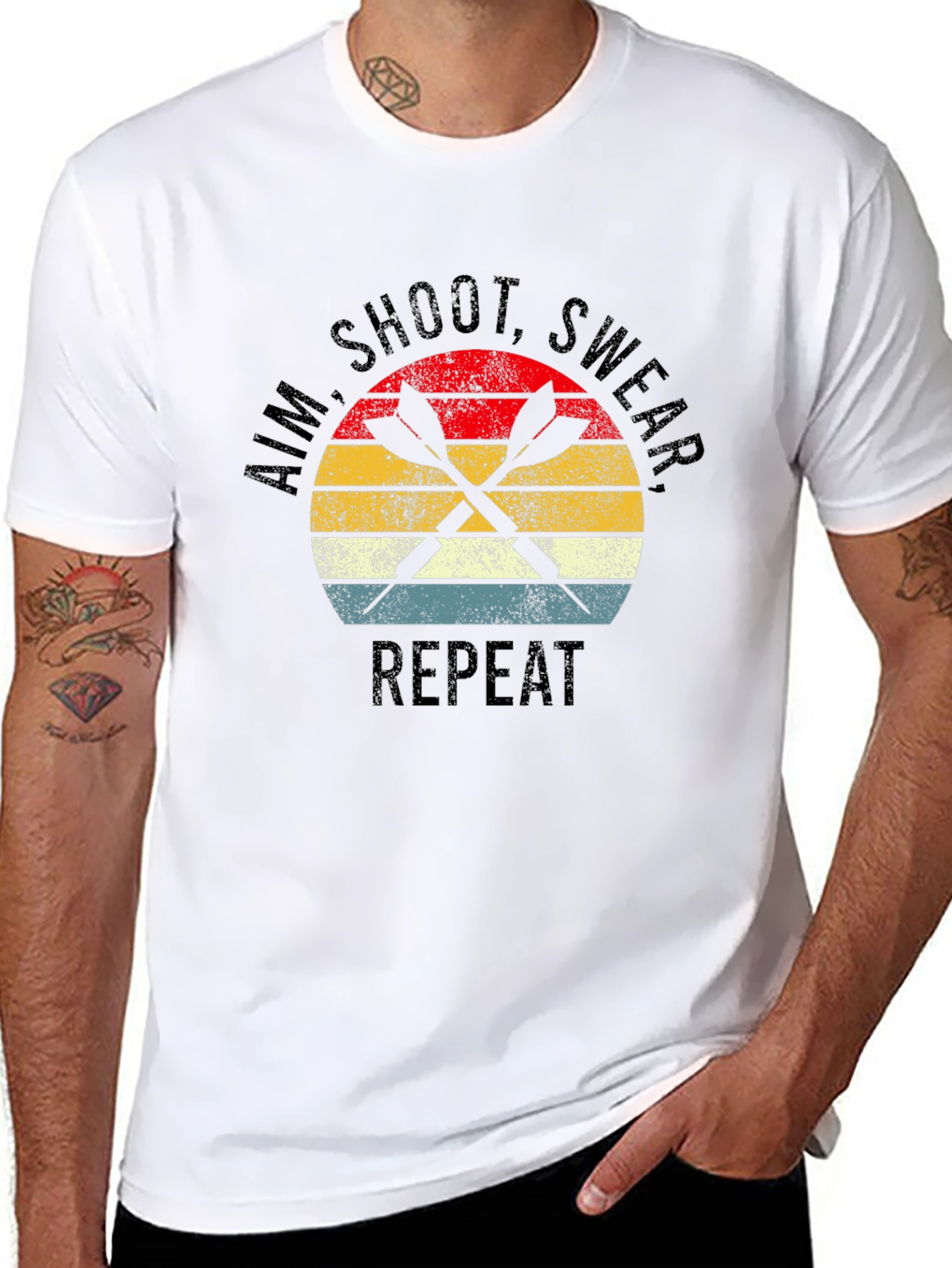 Aim Shoot Swear Repeat Darts Graphic T-Shirt