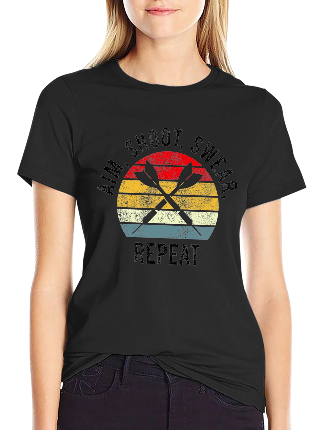 Aim Shoot Swear Repeat Darts Graphic T-Shirt