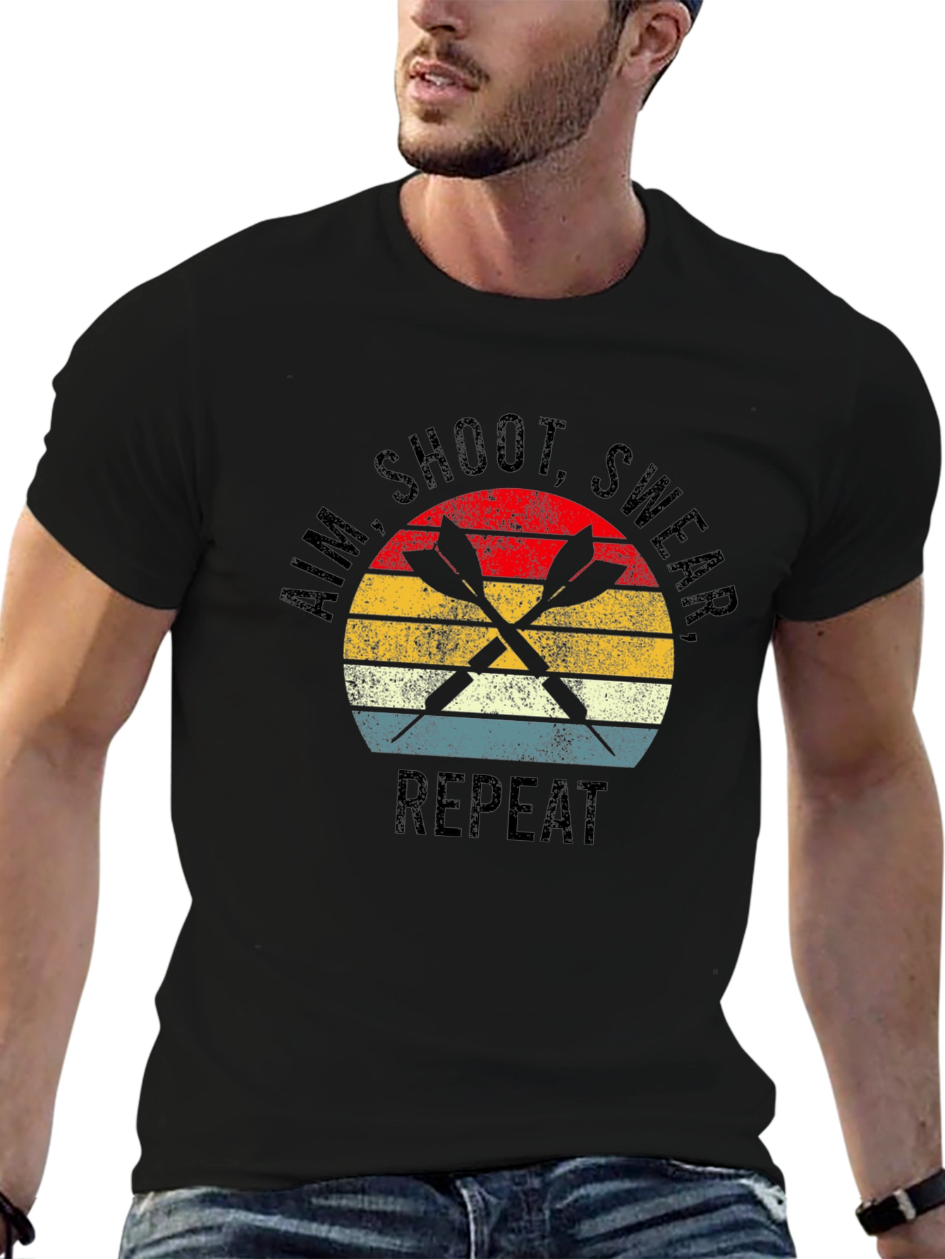 Aim Shoot Swear Repeat Darts Graphic T-Shirt