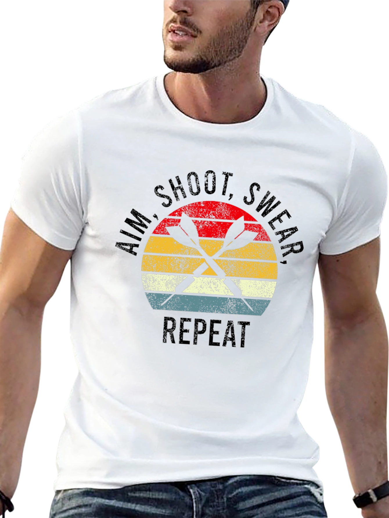 Aim Shoot Swear Repeat Darts Graphic T-Shirt