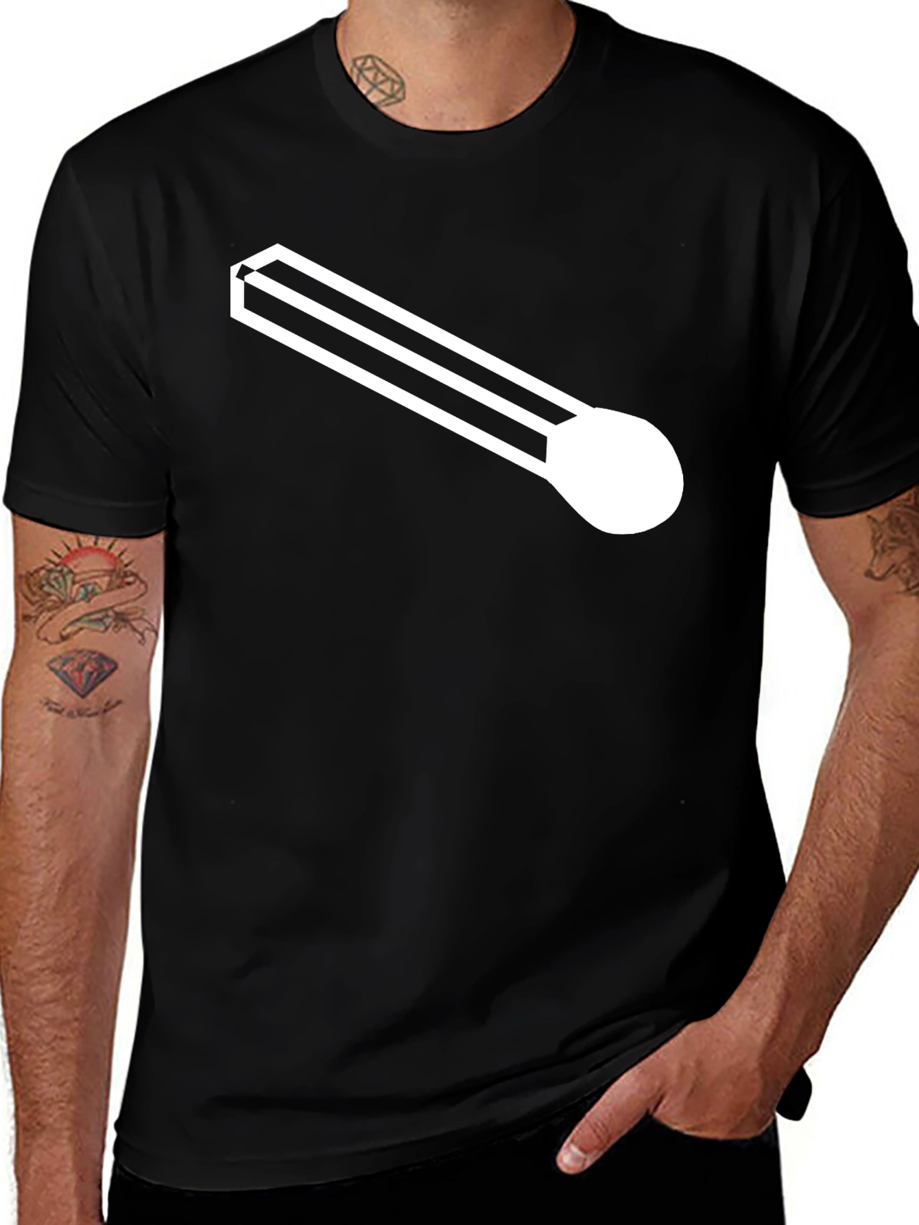 Black T-Shirt with Modernist White Graphic